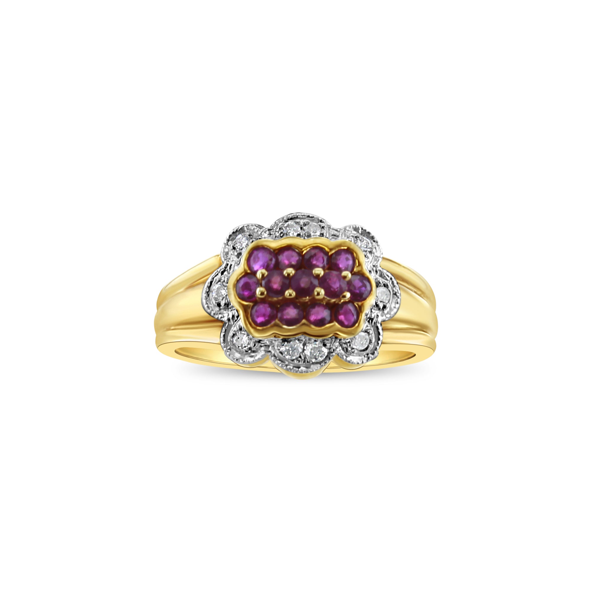 14K Yellow Gold Ruby & Diamond Pave Ring - 0.70cttw Vintage Style Jewelry for Women, Perfect for Anniversary Gifts, Valentine's Day & Special Occasions