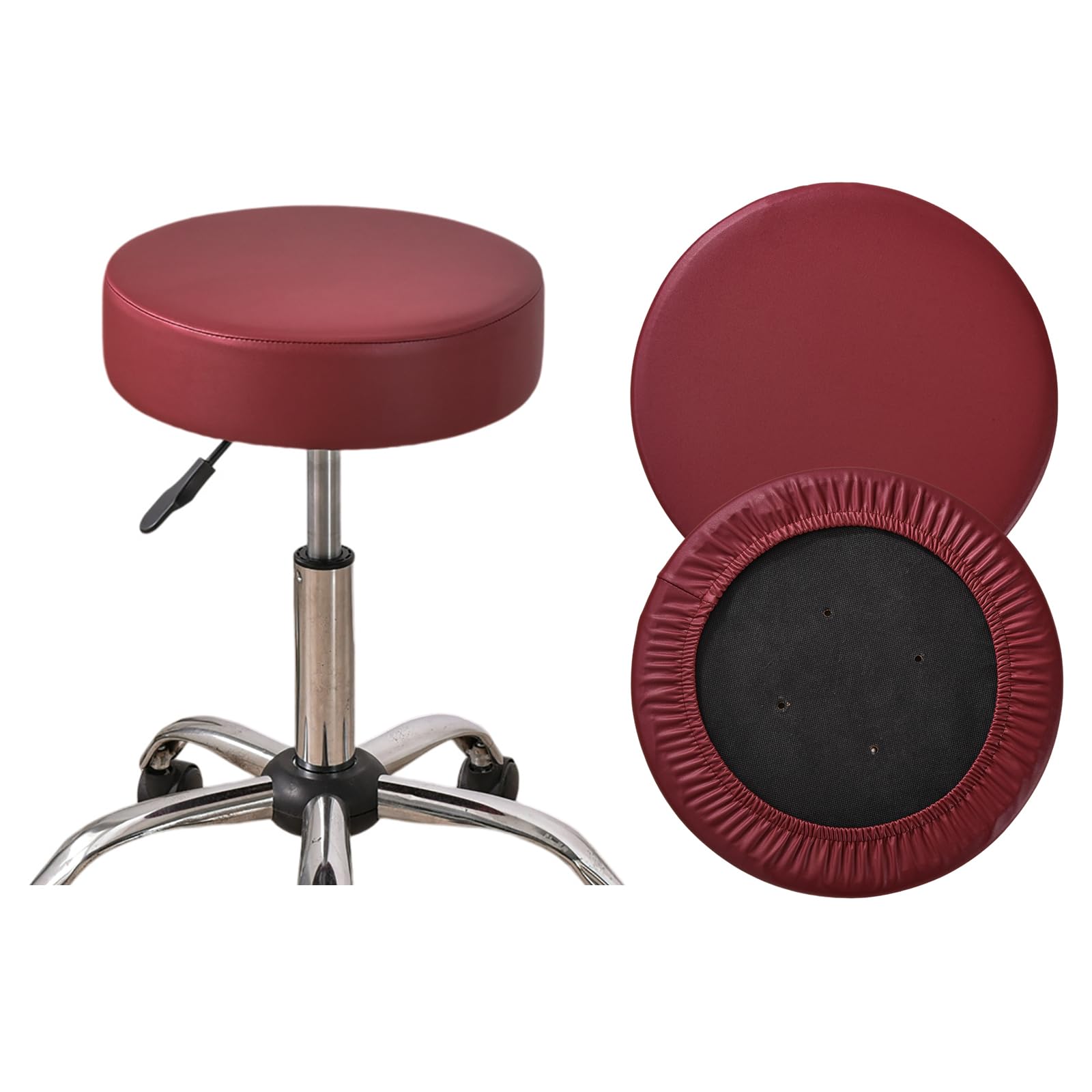 HAOYONG Waterproof PU Leather Bar Stool Covers Set of 2 - Stretch Round Seat Cushion Slipcovers with Non-Slip Bottom for Kitchen, Dining Room & Bar Counter (Red) - Perfect for Home Decor & Restaurant Use