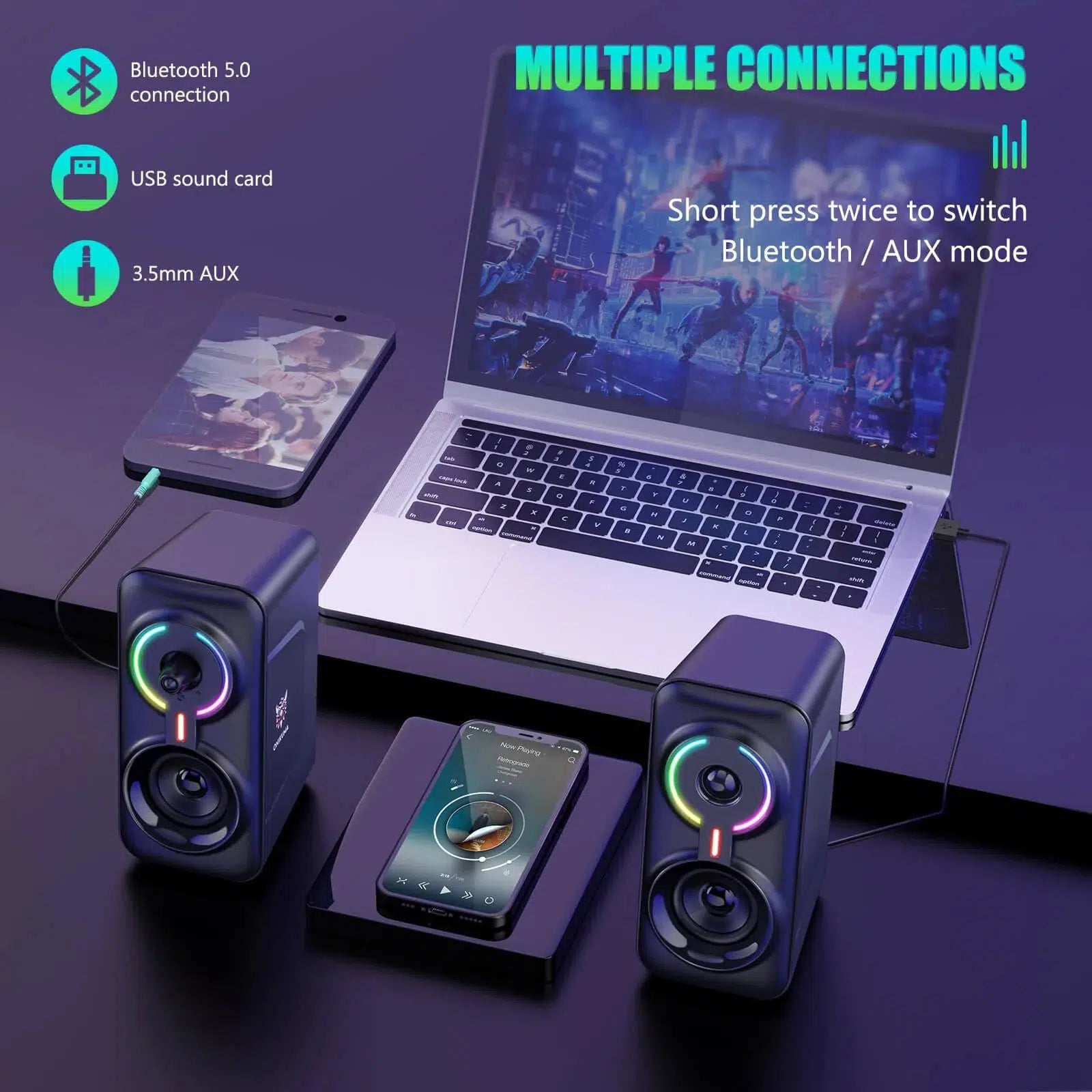 ONIKUMA L6 Wireless Bluetooth 5.0 Gaming Speaker with AUX Input - High-Quality Sound for PC, PS5, Xbox Gaming & Home Entertainment