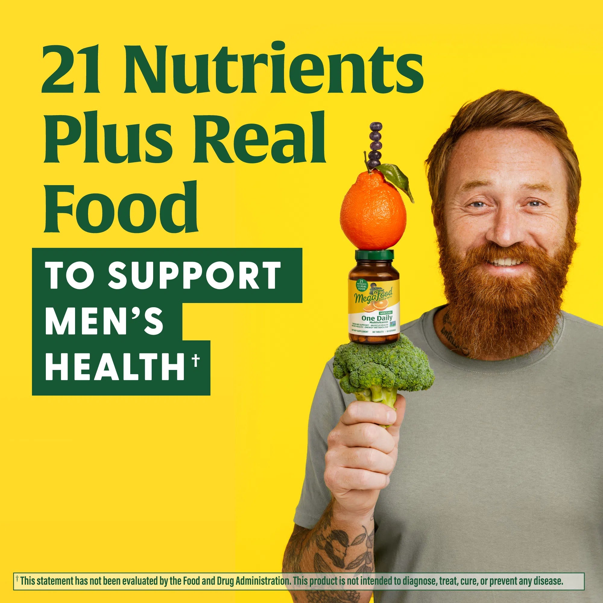 MegaFood Men's 40+ One Daily Multivitamin Supplement - Support Energy, Immunity & Heart Health for Active Men Over 40 | Daily Nutrition for Workout, Office & Family Life