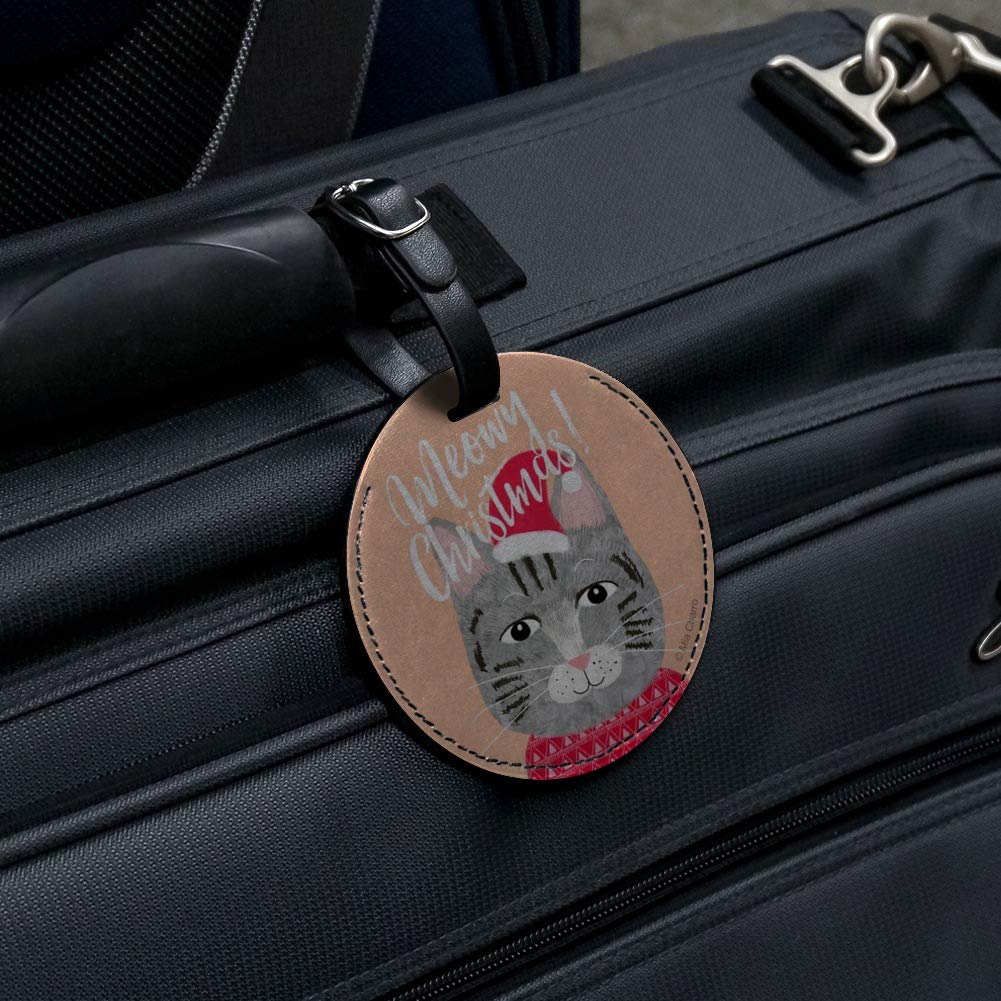 Meowy Merry Christmas Cat Sweater Round Leather Luggage Tag - Cute Pet ID Tag for Cats & Dogs - Perfect for Holiday Travel & Gift Giving