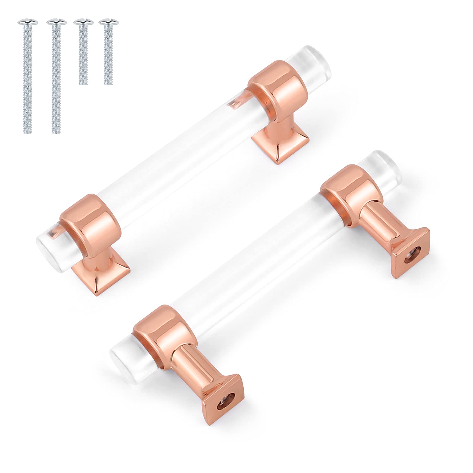 20 Pack Rose Gold Crystal Cabinet Pulls - 3 Inch Hole Center Acrylic Closet Handles with Clear Knobs - Durable Zinc Alloy for Kitchen, Bathroom & Bedroom Furniture Upgrade