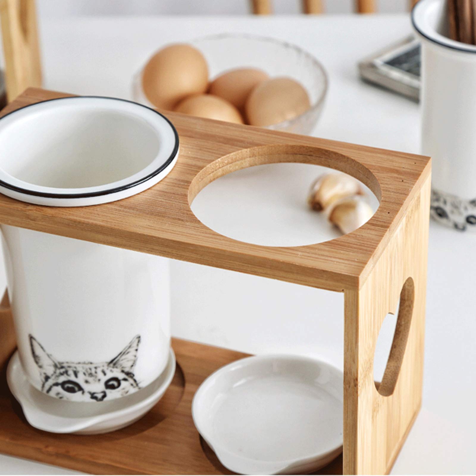 Portable 3-Tube Kitchen Utensil Caddy & Cutlery Drainer - Ceramic Utensil Holder for Chopsticks, Spoons, Forks - Compact Utensil Storage & Drying Rack for Countertop, Sink, or Cabinet Organization