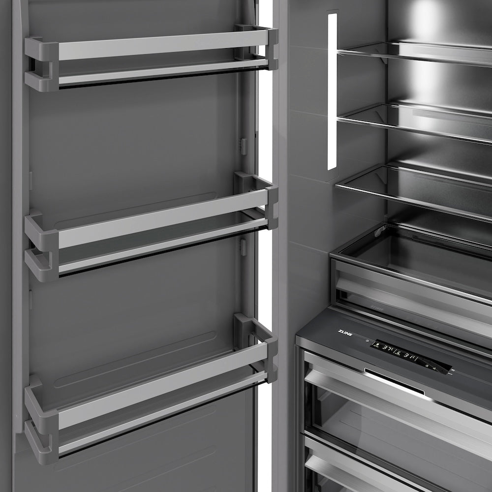 ZLINE Autograph Edition 30 Inch 16.7 cu ft Column Refrigerator - White Matte Finish with Graphite Gray Interior & Matte Black Accents (RCRVZ WM 30 MB) | Premium Kitchen Appliance for Modern Homes & Luxury Condos