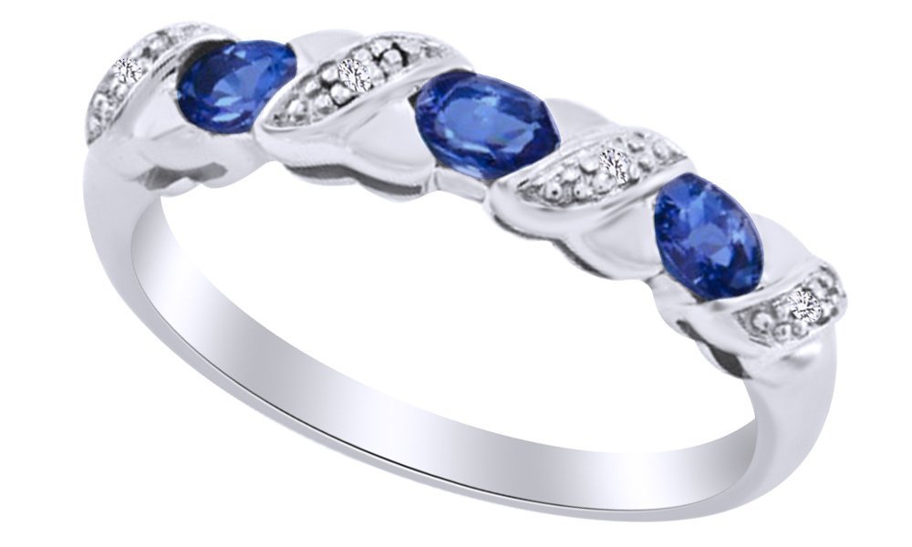 14K Gold Over Sterling Silver Simulated Tanzanite & White Diamond Wedding Ring for Women - Elegant Bridal Jewelry for Engagement, Anniversary & Special Occasions