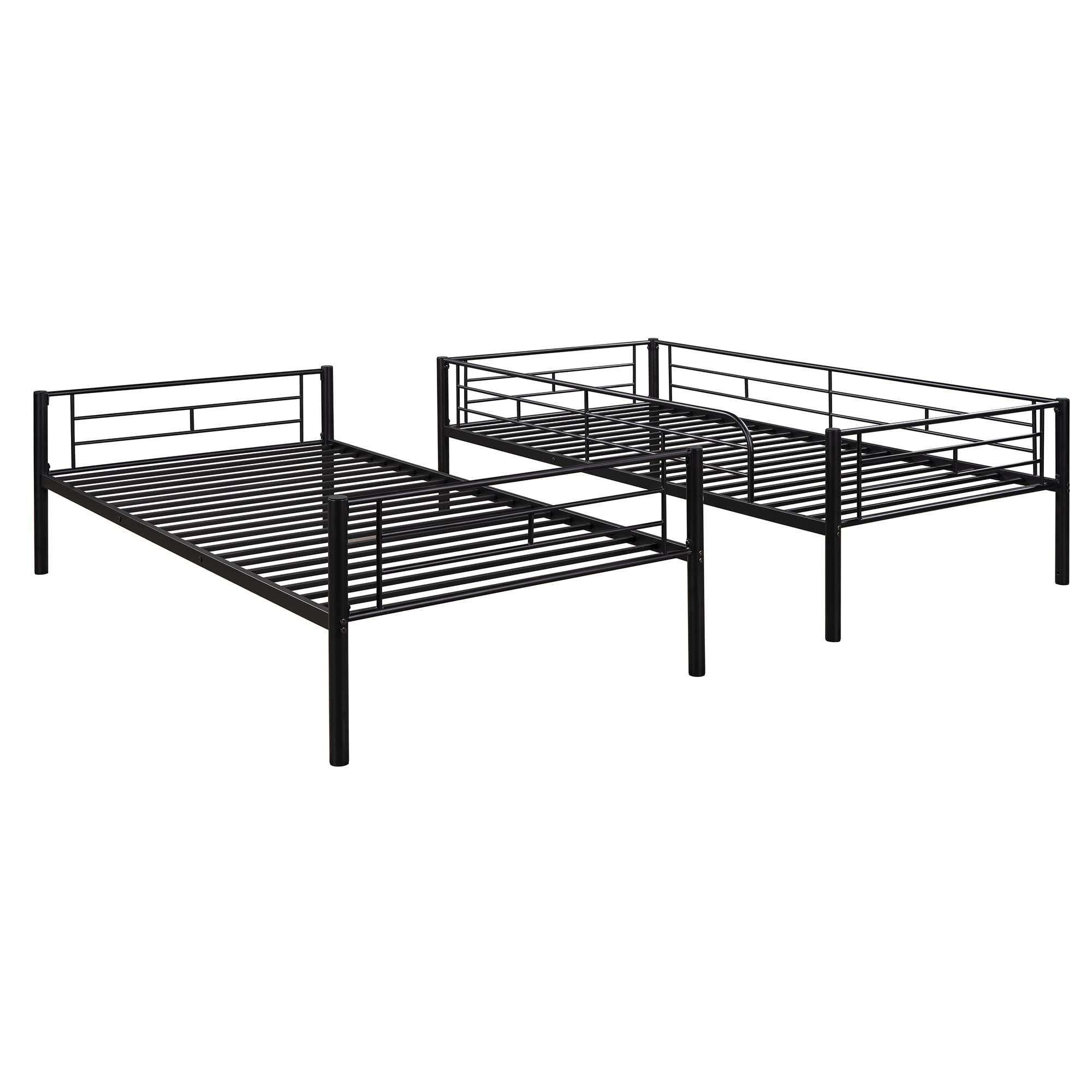 P PURLOVE Twin Over Twin Metal Bunk Bed Frame with Ladder - Convertible to 2 Separate Twin Beds, No Box Spring Required (Black) - Perfect for Kids' Bedrooms, Guest Rooms & Space-Saving Solutions