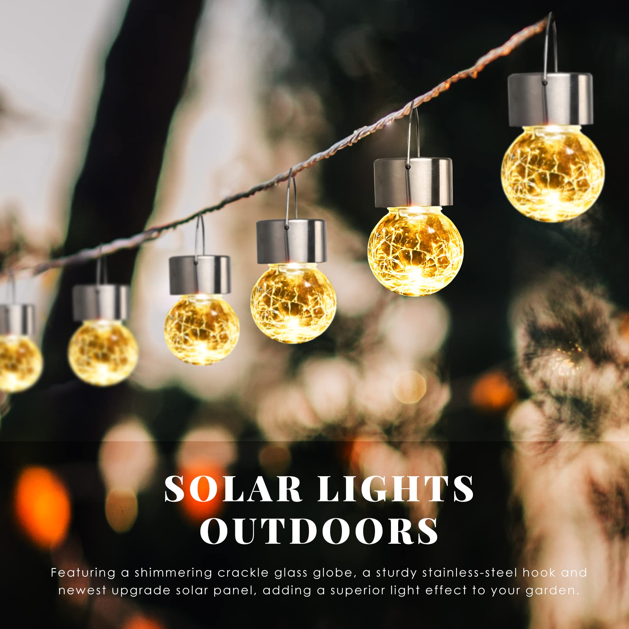 SOLPEX 12 Pack Outdoor Hanging Solar Lights - Waterproof Solar Powered Globe Lights for Garden, Yard, Patio, Lawn & Flower Bed Decoration (Warm White) | Perfect for Evening Ambiance, Pathway Lighting & Outdoor Parties
