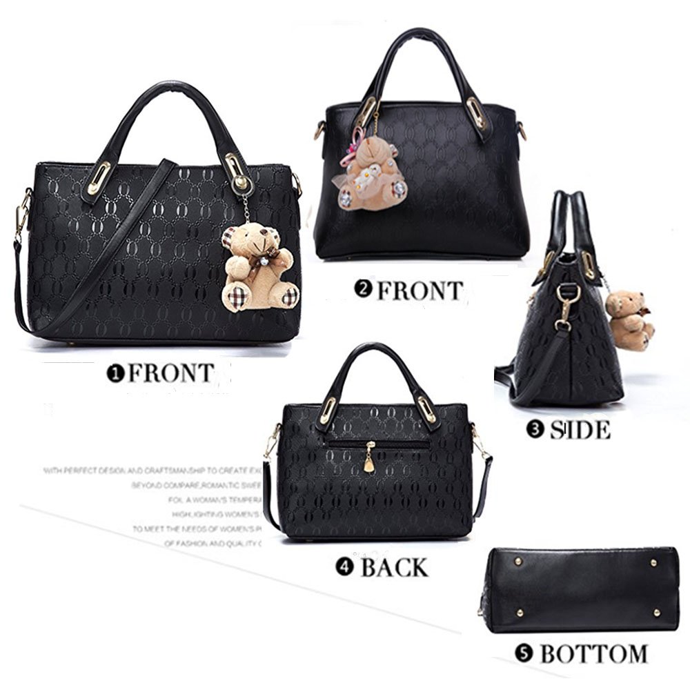 5-Piece Women's PU Leather Handbag Set - Large Tote, Purse, Shoulder Bag & Card Holder (Black) | Stylish Satchel Hobo Bags for Work, Travel & Everyday Use