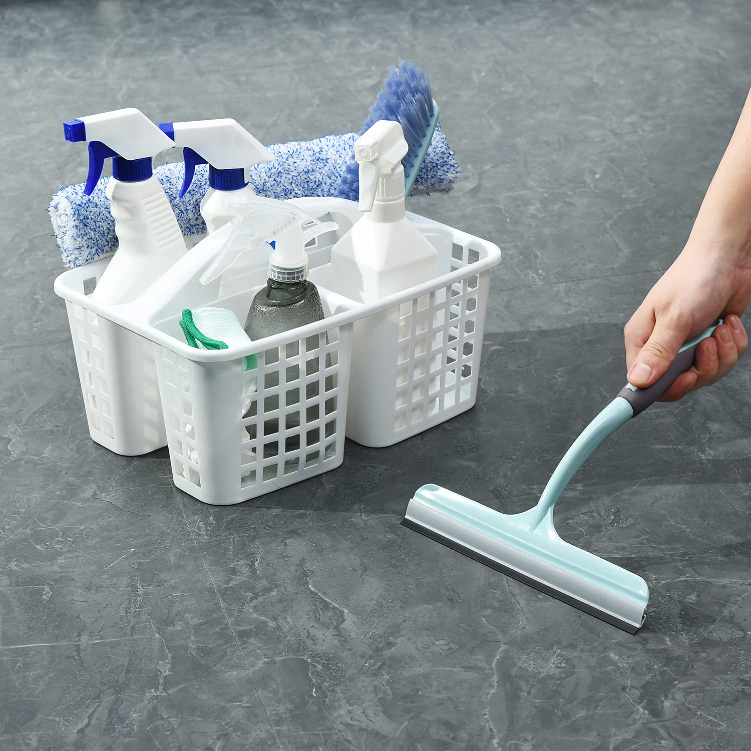 ALINK Plastic Shower Caddy Basket with 4 Compartments - Portable Bathroom Organizer with Handle for College Dorm, Apartment & Travel - White | Perfect for Shampoo, Soap & Toiletries Storage in Small Spaces