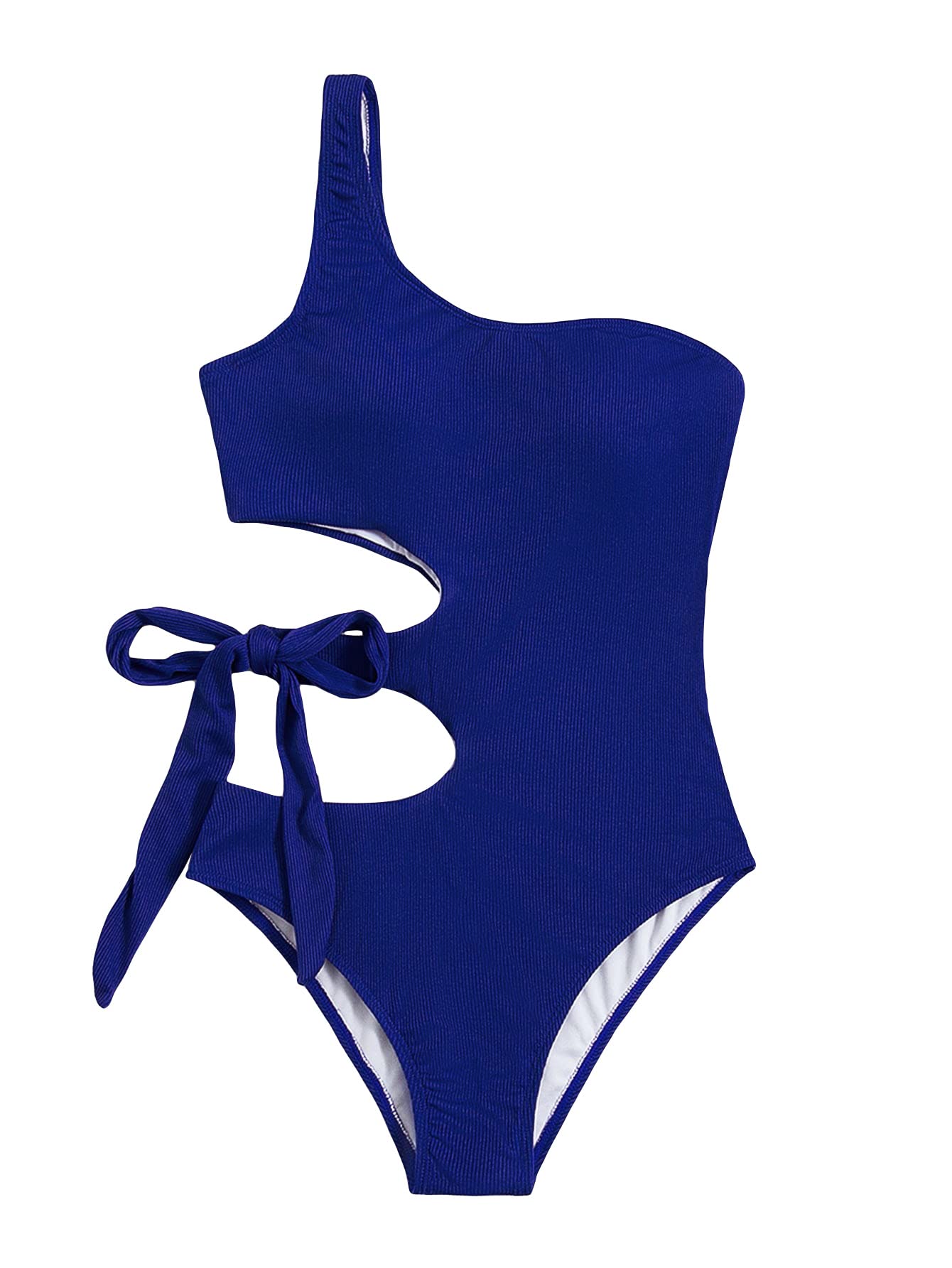 **MakeMeChic Women's One Shoulder Cut-Out Tie Side One-Piece Swimsuit - Sexy Bathing Suit for Beach, Pool & Vacation**