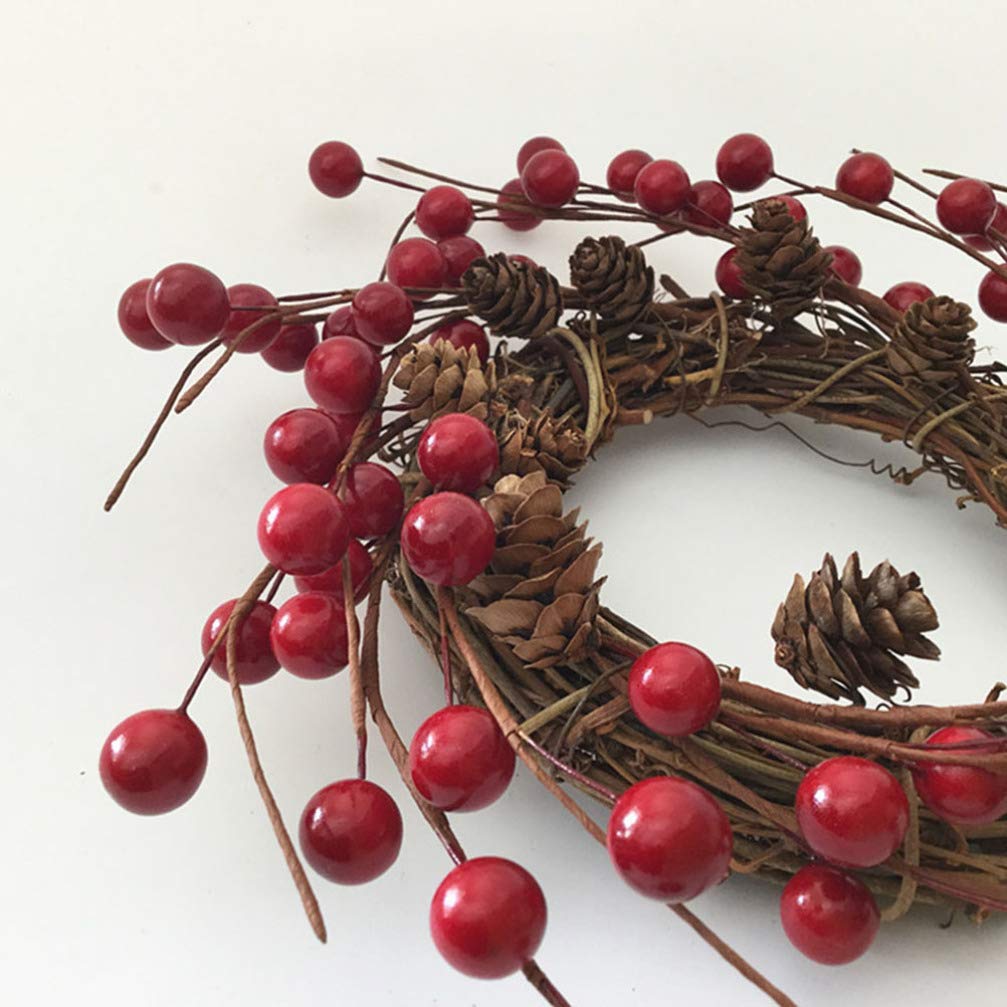 TENDYCOCO Artificial Berry and Pine Wreath - Spring Autumn Christmas Decor with Red Berries, Twigs & Candles for Indoor Outdoor Home Door Wall Mantel Holiday Party Wedding Decoration