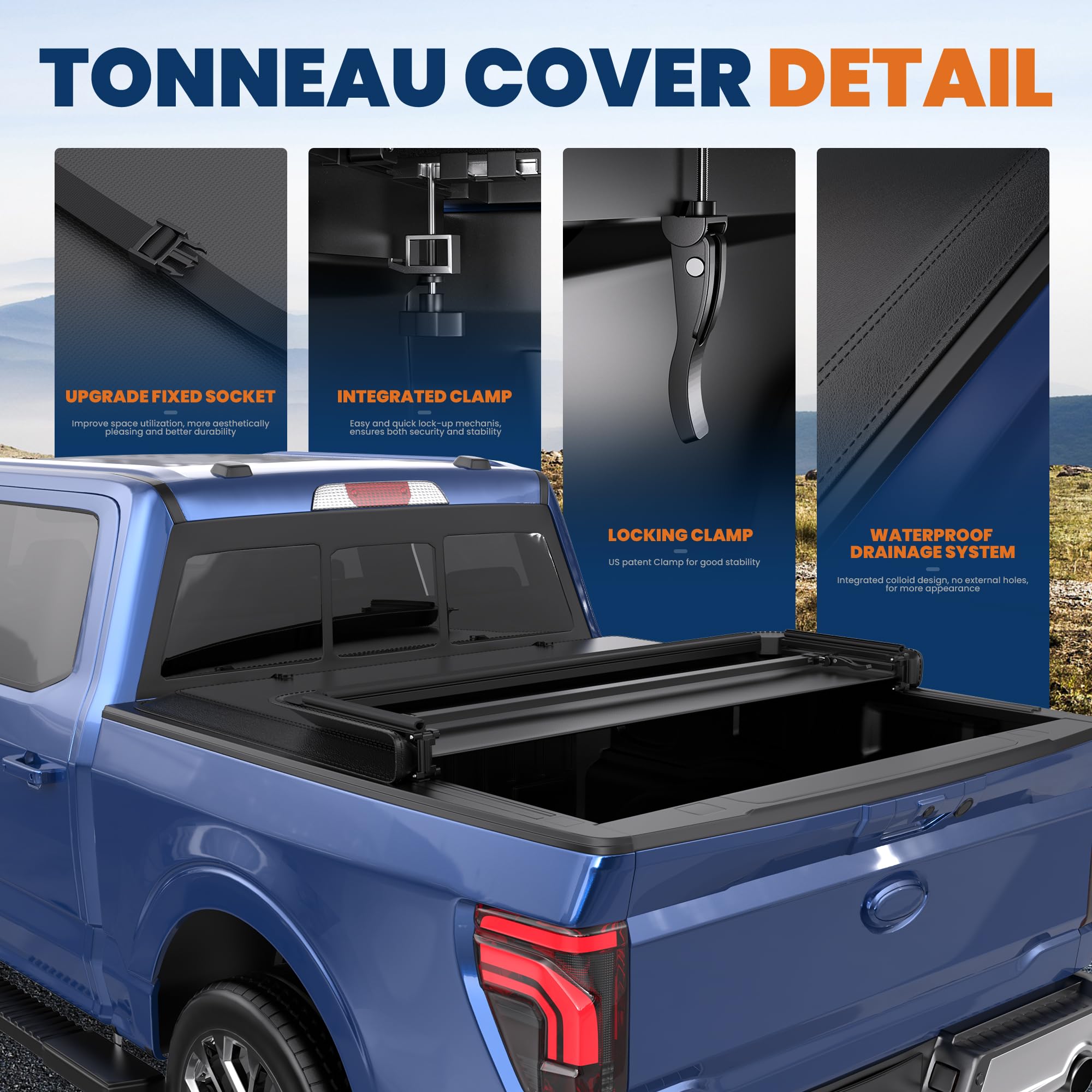 2025 Ford F150 F-150 5.5FT Quad 4-Flip Soft Tonneau Cover | Waterproof Truck Bed Cover for 2015-2024 Models | Perfect for Camping, Hauling & Outdoor Adventures