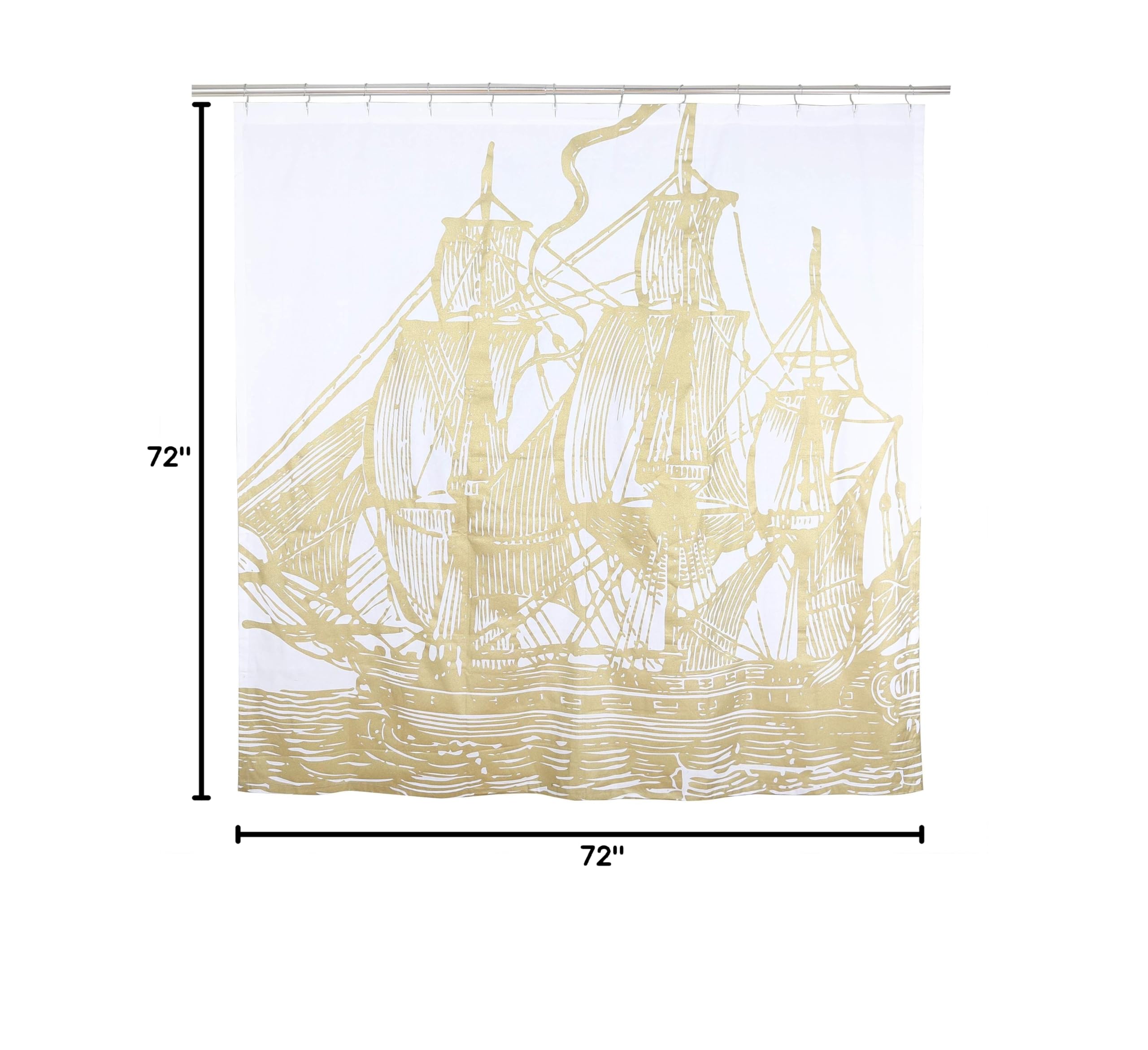 Gold Ship Shower Curtain - Nautical Bathroom Decor, Waterproof & Mold Resistant - Perfect for Beach Theme Bathrooms & Coastal Home Decor
