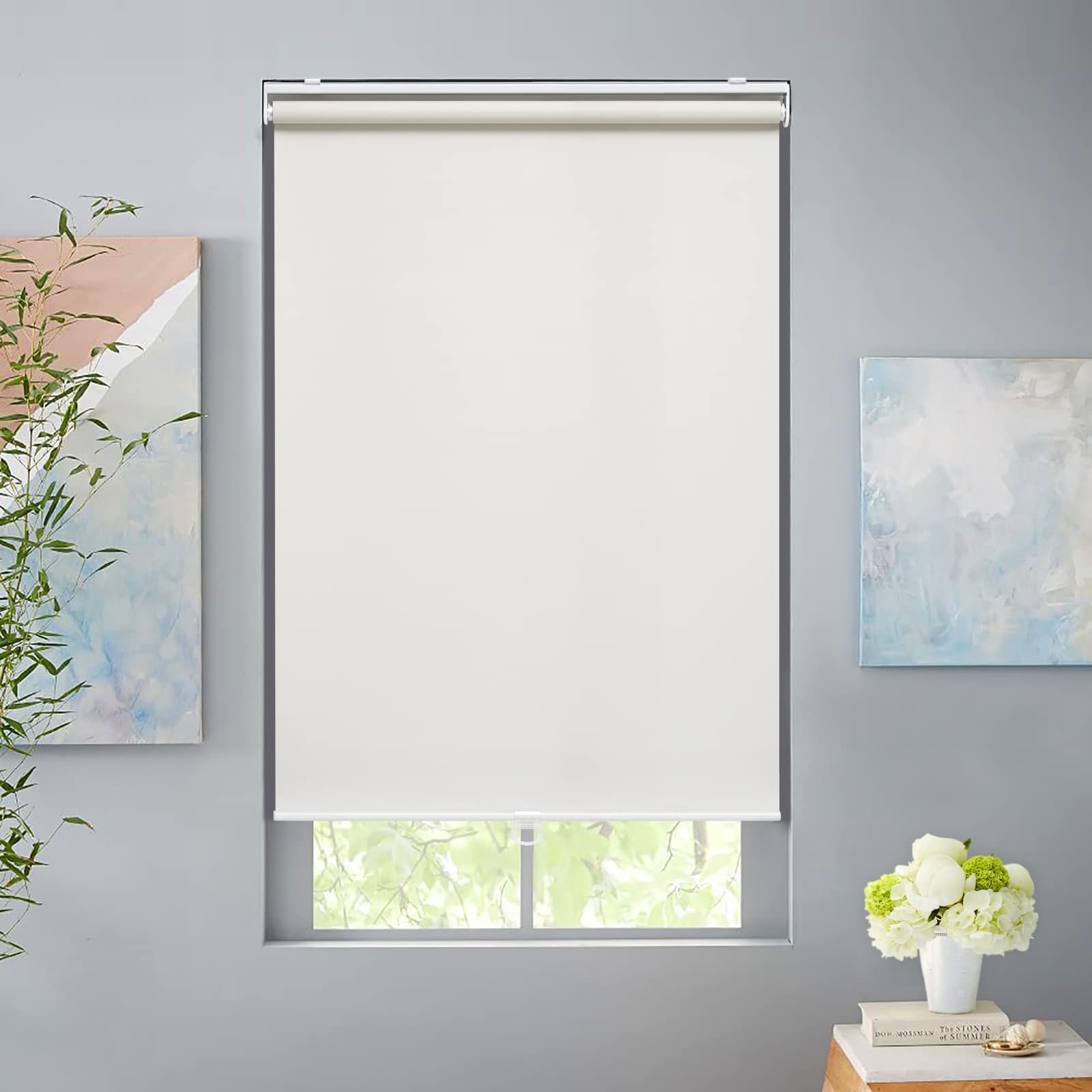 AOSKY Cordless Blackout Roller Shades for Windows - Thermal Insulated Room Darkening Window Blinds, Easy to Install, W25 x L72, Ivory White - Perfect for Bedroom, Home Office, Bathroom & Nursery
