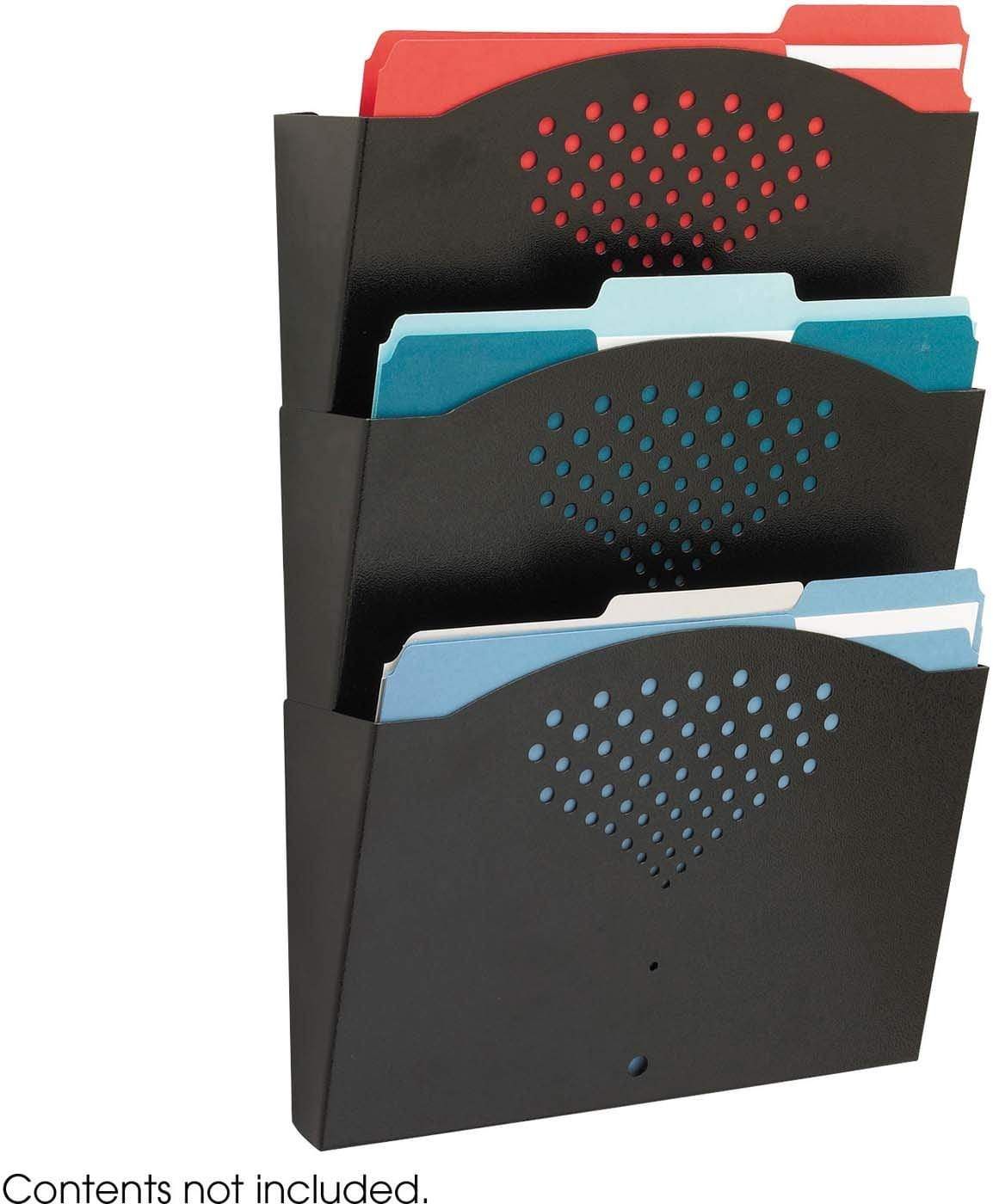 Triple Tray Steel Wall Organizer Rack - 3-Pocket Black Letter Size File Holder [3172BL] - Perfect for Office, Home & Classroom Organization