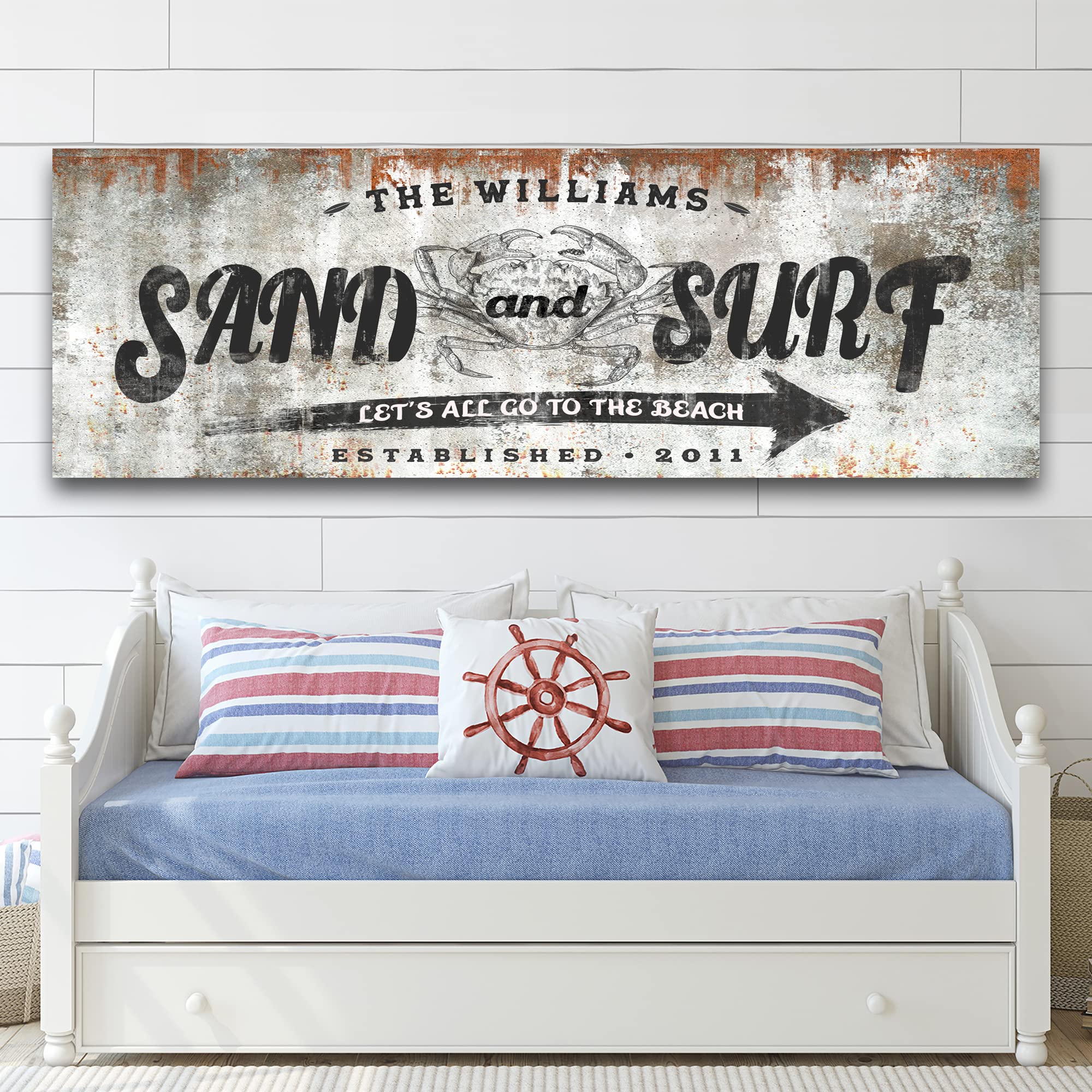 Personalized Coastal Beach Sign Wall Decor - Large 48x16 Inch Rustic Canvas Art for Home, Living Room, Bedroom & Porch - Sand & Surf Ocean Themed Decoration | Perfect for Beach House, Coastal Cottage & Seaside Decor