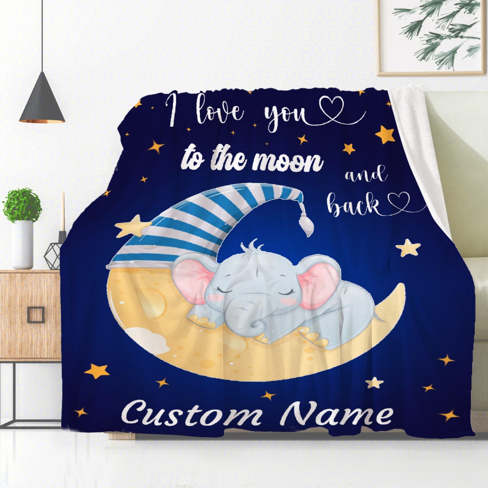 Personalized Baby Blankets for Boys & Girls - Custom Name Embroidered Fleece Blanket with Moon & Star Elephant Design - Soft Cozy Newborn Throw Blanket for Crib, Stroller & Nursery - Perfect Baby Shower Gift