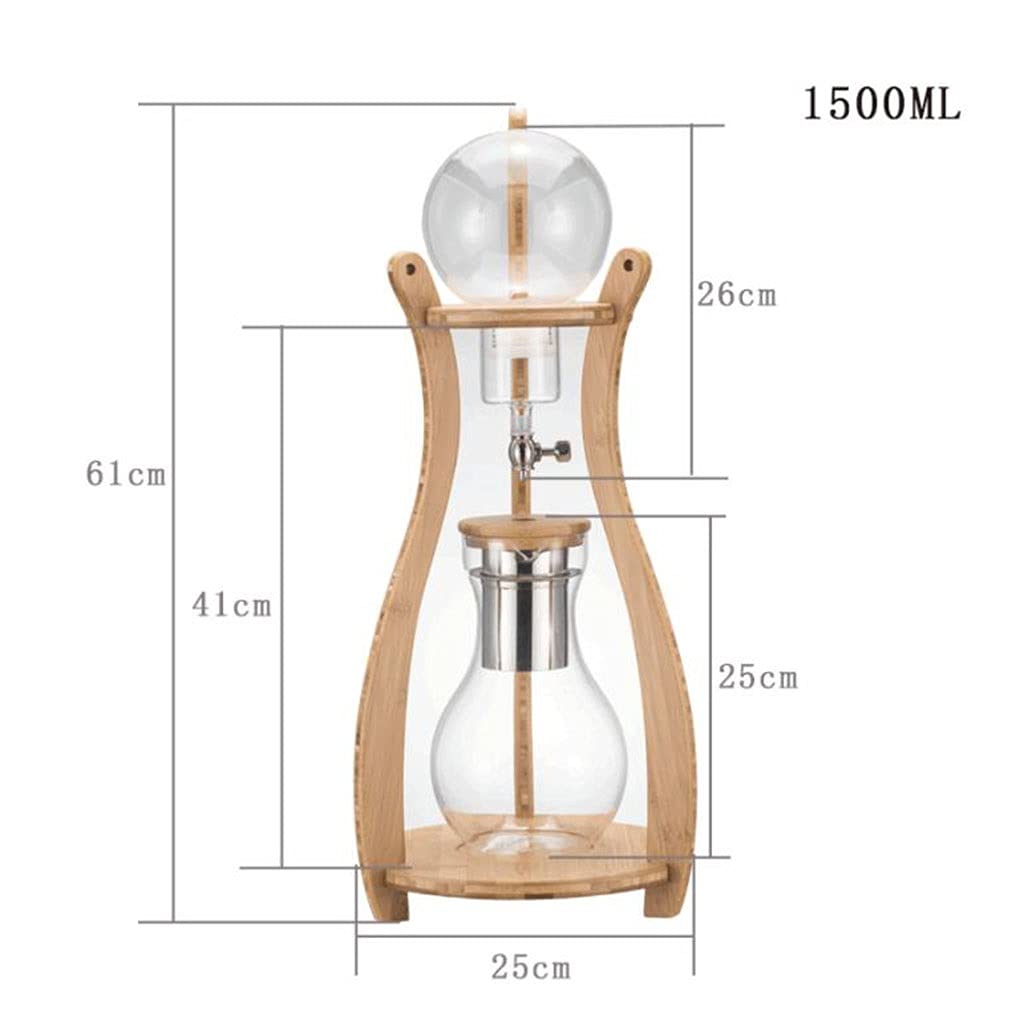 Premium Ice Drip Coffee Maker - 10-12 Cup Cold Brew Iced Coffee Maker with 1.5L Glass Pitcher (50.7oz) - Perfect for Homemade Cold Brew Coffee & Tea - Wood Color - Ideal for Office, Kitchen & Outdoor Use