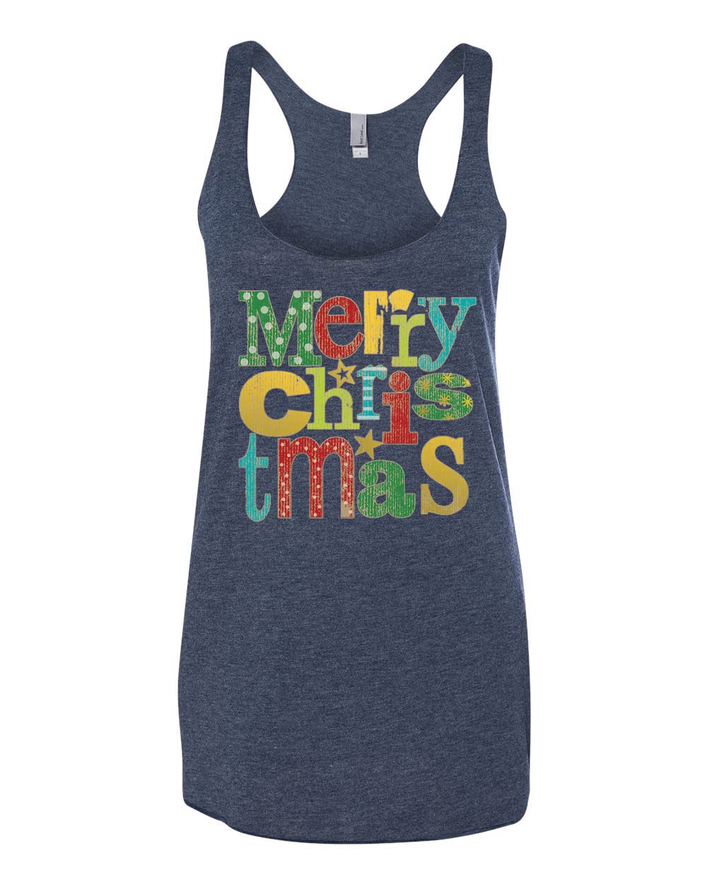 Colorful Merry Christmas Tri-Blend Racerback Tank Top - Festive Holiday Apparel for Women - Perfect for Christmas Parties, Family Gatherings & Holiday Photos