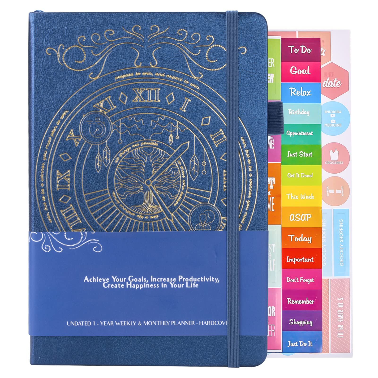 Undated Weekly & Monthly Planner - A5 Goal Setting Notebook for Productivity & Time Management - Daily Organizer with Stickers for Work, School & Personal Use