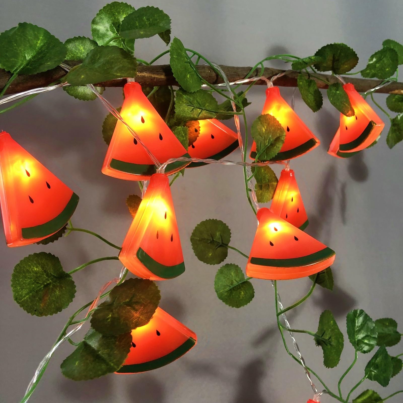 20 LED Watermelon String Lights Battery Powered - 19.7ft Fairy Lights for Wedding, Home, Birthday, Christmas Decorations (40 LED, Watermelon with Leaf) - Perfect for Indoor Outdoor Parties, Garden, Patio & Bedroom Decor