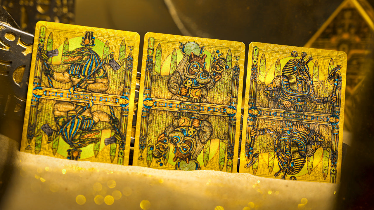 Premium Ankh Gilded Playing Cards with Walnut Wood Gift Box - Luxury Card Game Set for Poker, Magic Tricks & Collectors (Egyptian Theme)