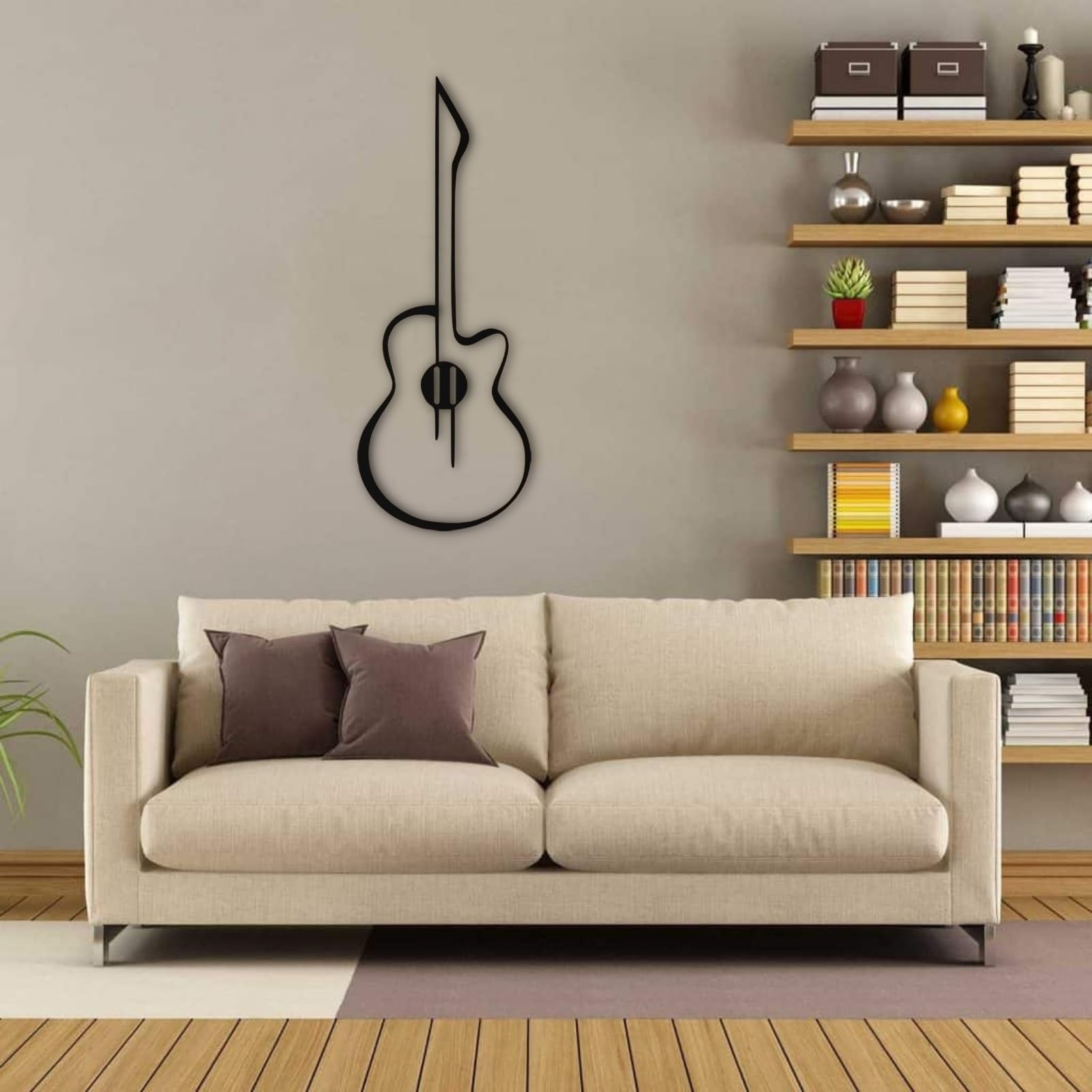 Bisamu Metal Guitar Wall Art Decor - Minimalist Music Themed Home Decor for Men, Housewarming Gift (12.2