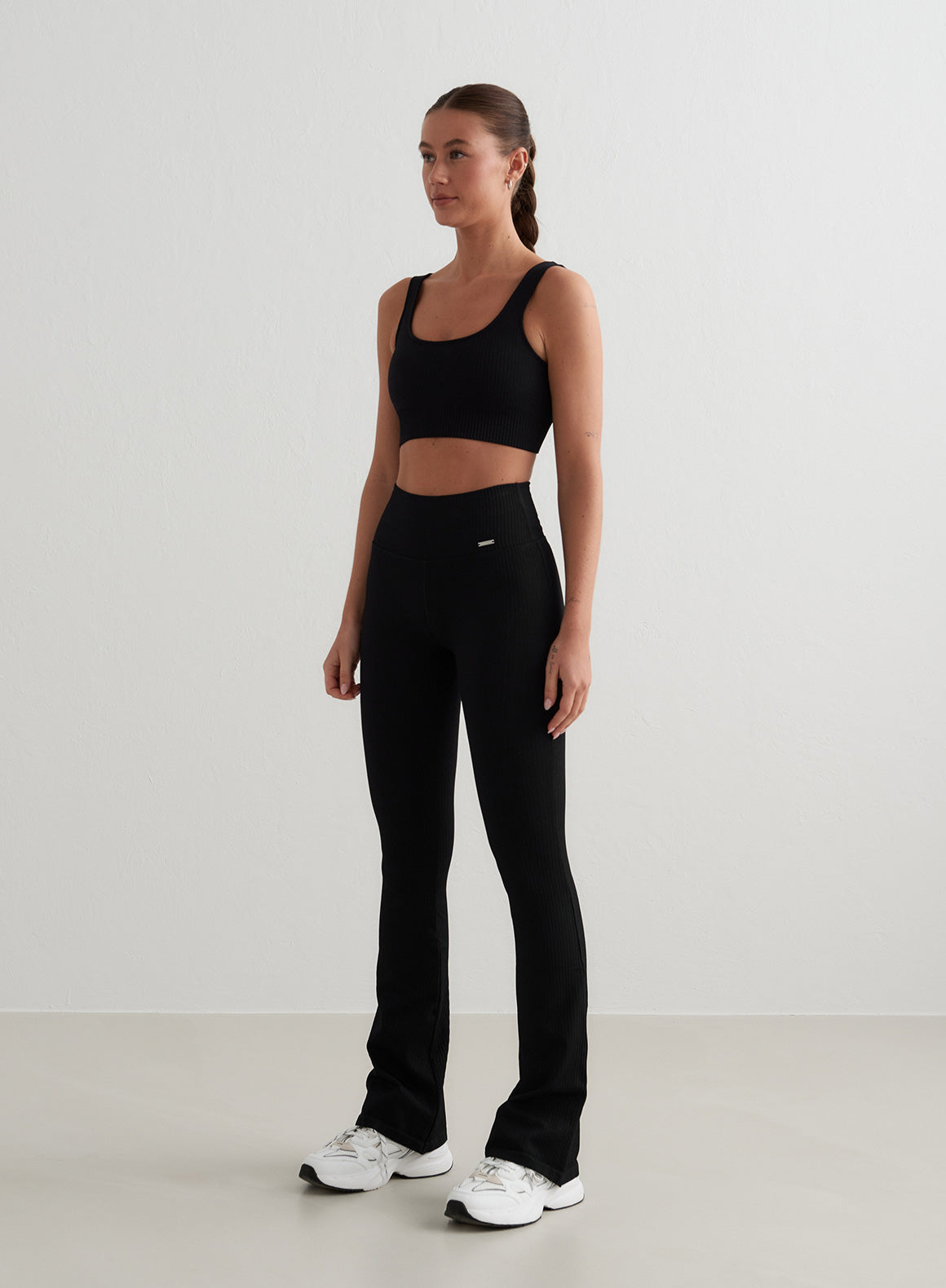 Black Ribbed Seamless Flare Leggings for Women - High Waisted Yoga Pants with Tummy Control - Perfect for Workout, Running, Lounge & Everyday Wear