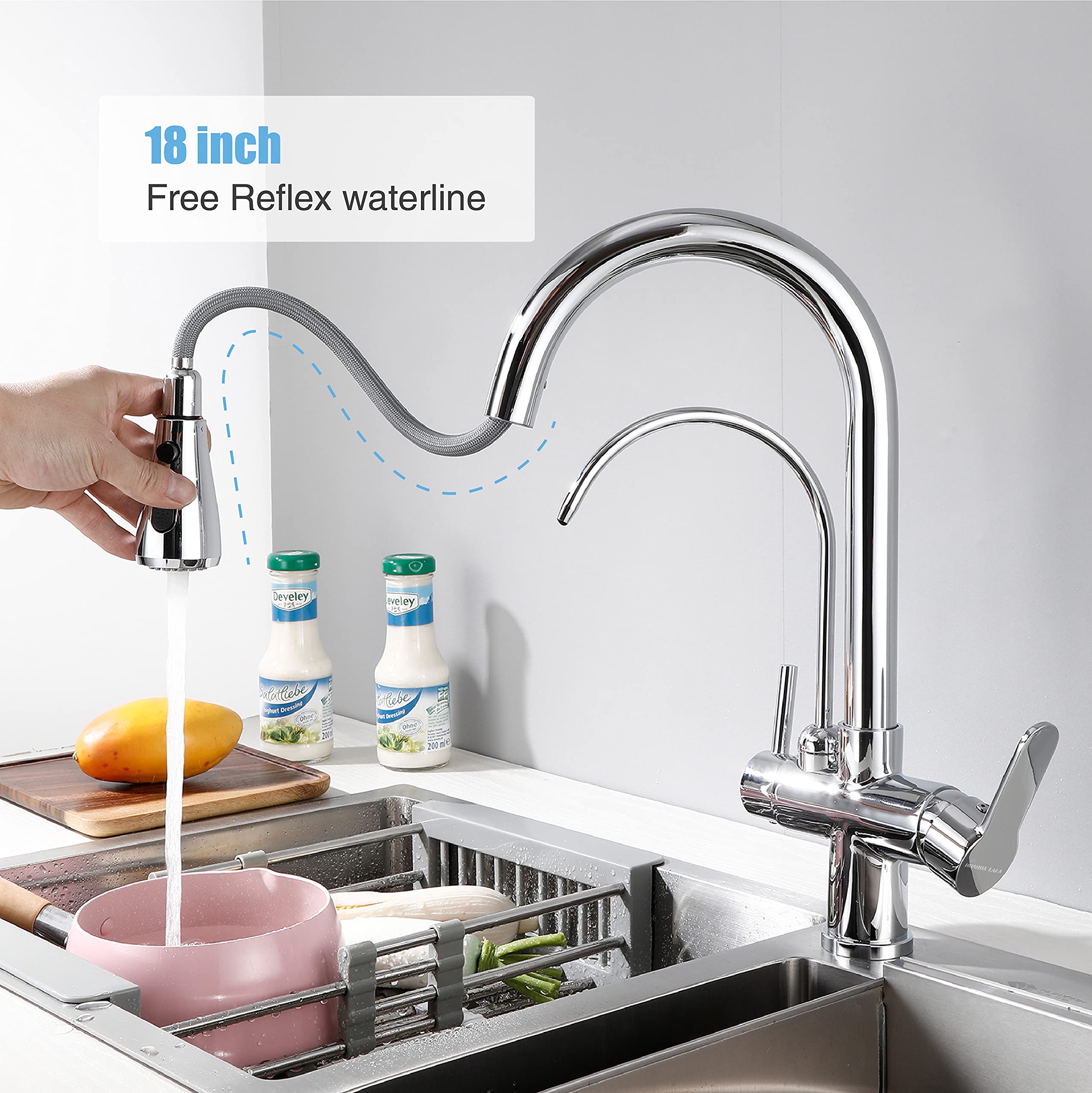 Modern 2-Handle Kitchen Faucet with Pull Down Sprayer - High Arc Lead-Free Brass for Drinking & RO Water - Perfect for Home Kitchen Sinks