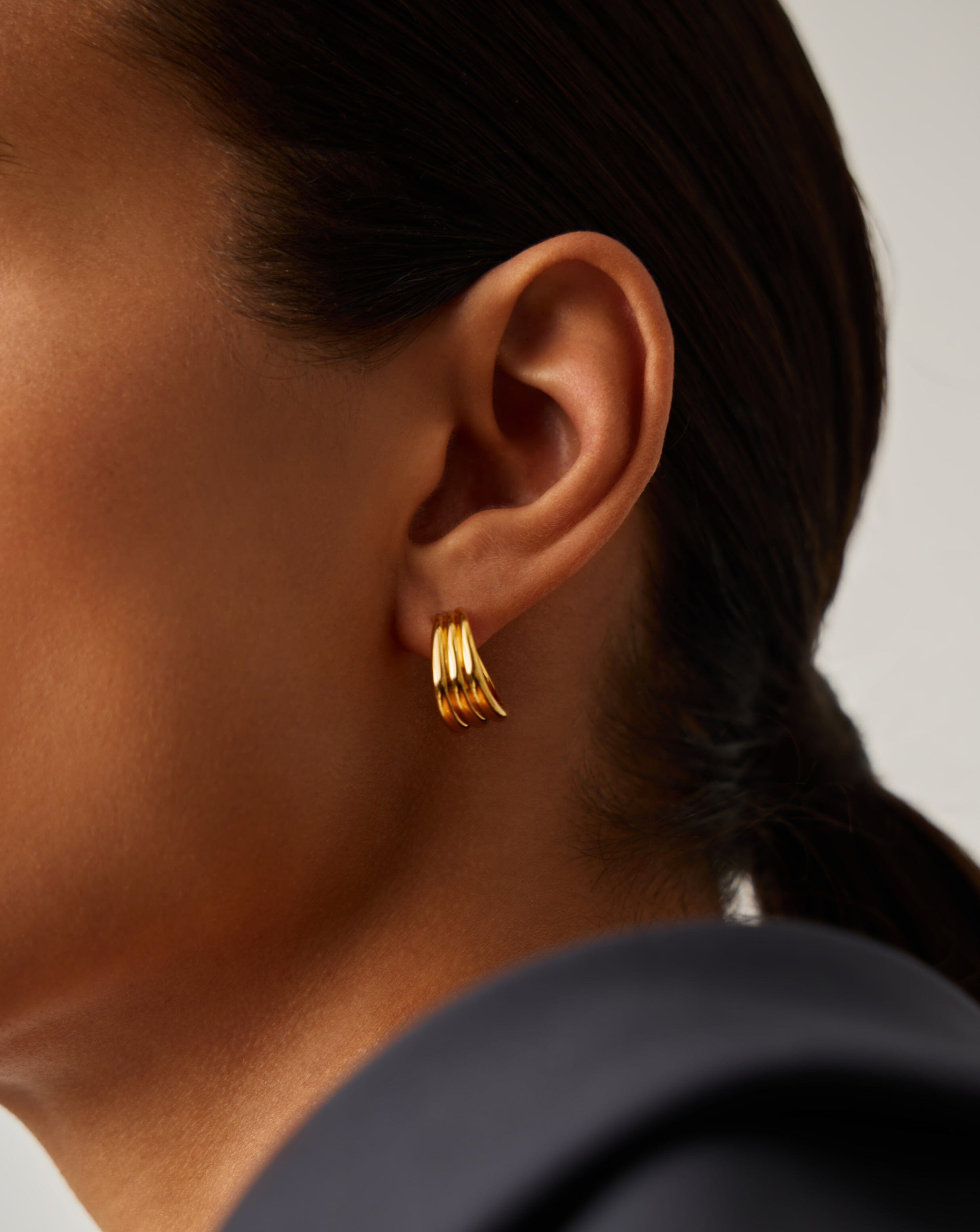Savi Triple Ridge Hoop Earrings - 18k Gold Vermeil Dangle Earrings for Women | Elegant Everyday Jewelry, Perfect for Work, Date Night & Special Occasions