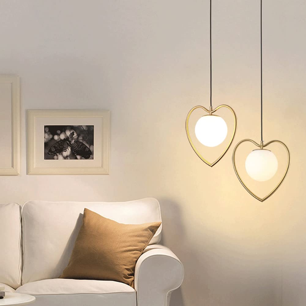 Heart-Shaped Pendant Lamp with Milky White Glass Shade - Adjustable Hanging Light Fixture for Bedroom, Bar Counter & Dining Room Decor - Romantic Ambient Lighting for Home & Commercial Spaces