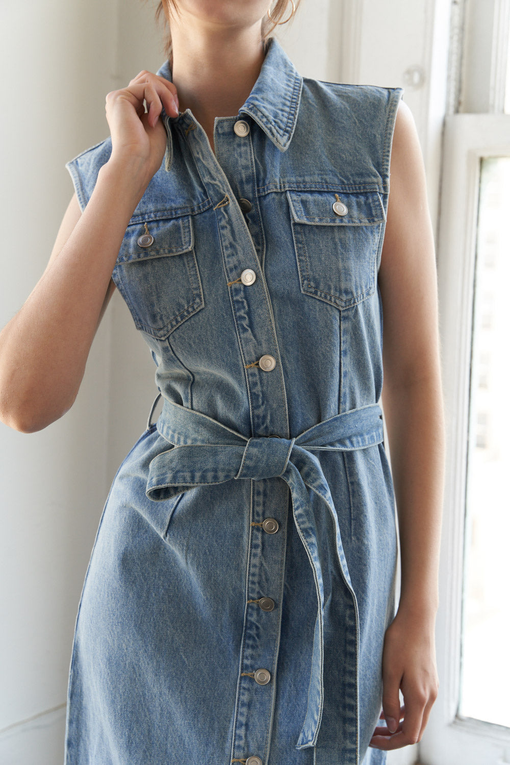 JUST FOLLOW ME Women's Denim Midi Dress - Stylish Casual & Party Wear for Everyday Outfits