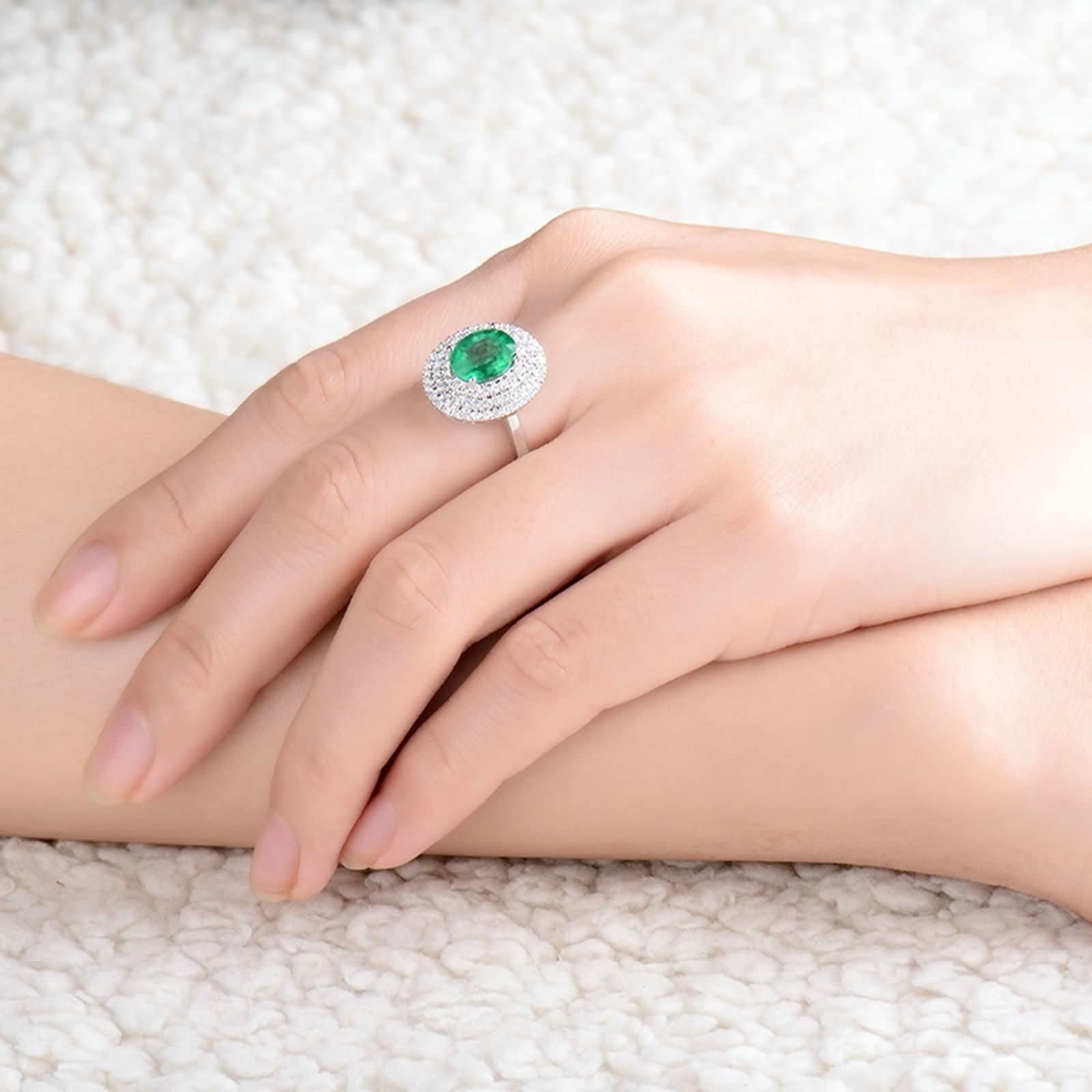 18K White Gold Oval Lab-Created Emerald Wedding Ring for Women - 2ct Gemstone Fine Jewelry for Brides, Engagement & Anniversary Gifts