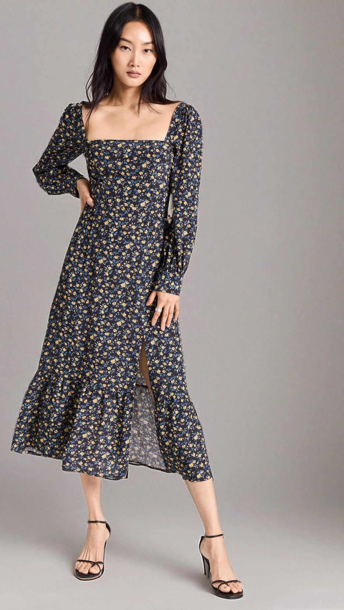 PAIGE Women's Bacari Dress - Flowy Midi Dress with V-Neck & Ruffle Sleeves for Casual Outings & Summer Vacations