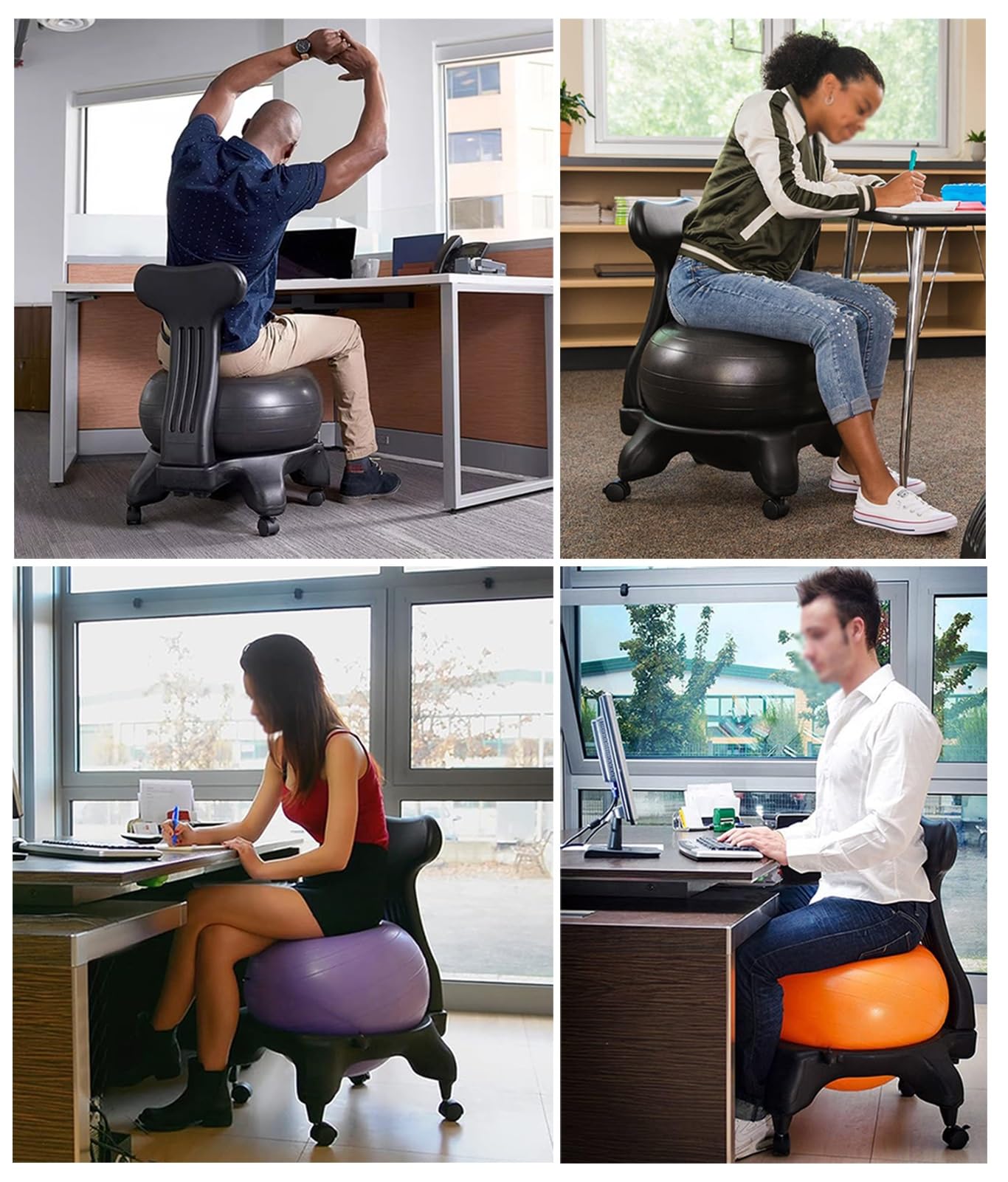 Ergonomic Yoga Ball Chair for Office & Home - Purple Exercise Ball Seat with Wheels, Stability Base & Foot Pump - Perfect for Desk Work, Posture Correction & Active Sitting