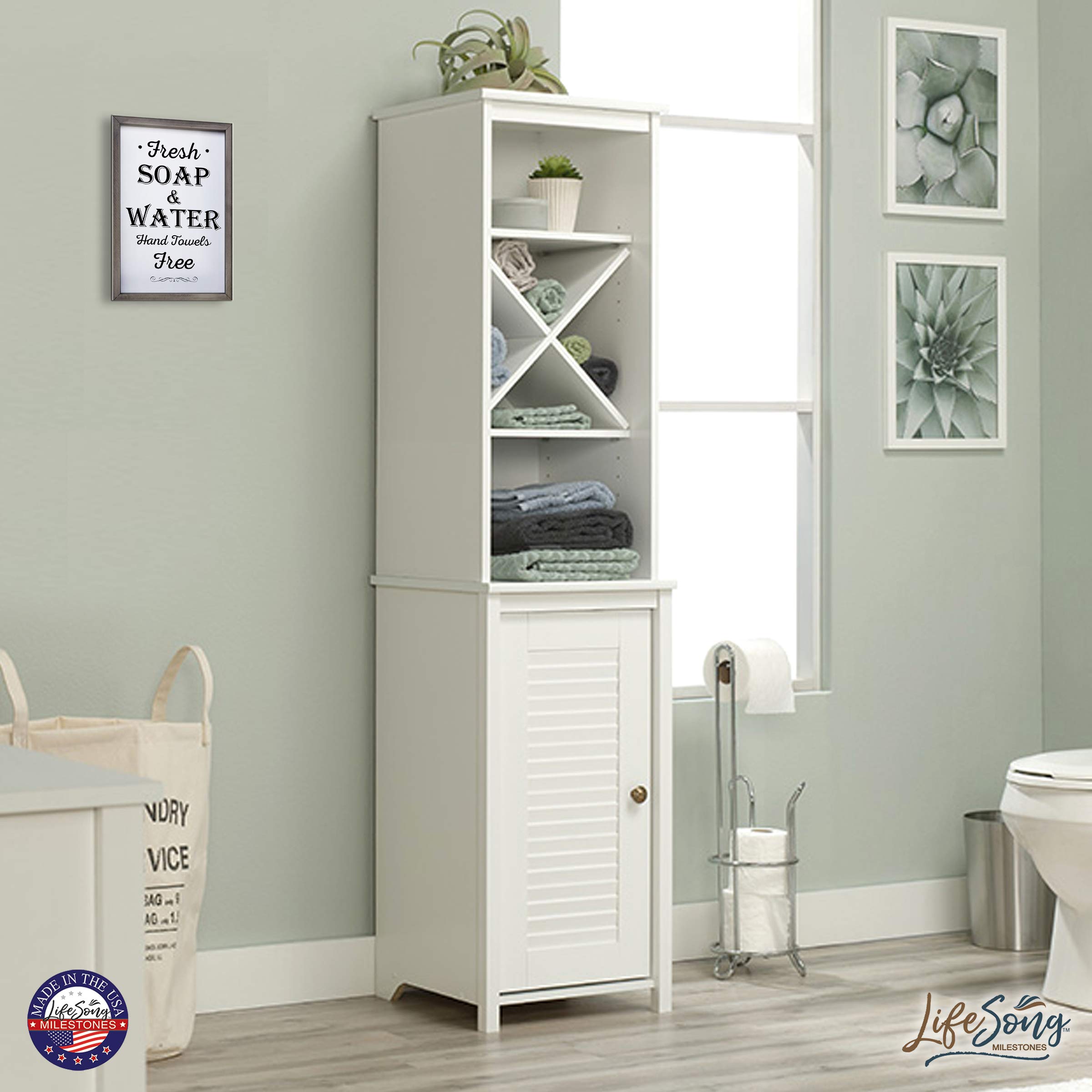 LifeSong Farmhouse Bathroom Sign - Rustic Wooden Box Decor for Modern Bathrooms (Gray)