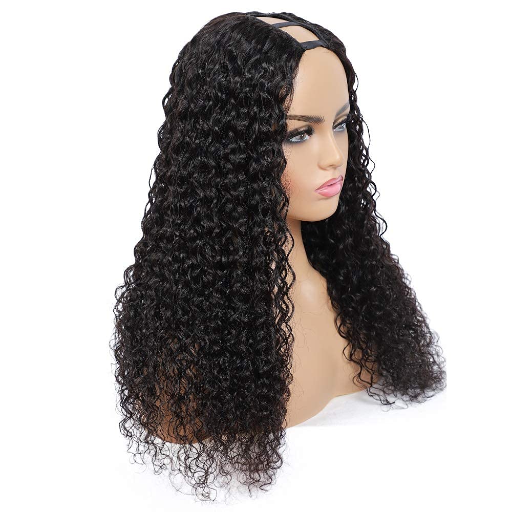 Brazilian Deep Wave U Part Wig 24 Inch - 180% Density Virgin Remy Human Hair - Glueless Clip-in Half Wig for Black Women - Natural Color & Full Head Coverage - Perfect for Daily Wear, Parties & Special Occasions