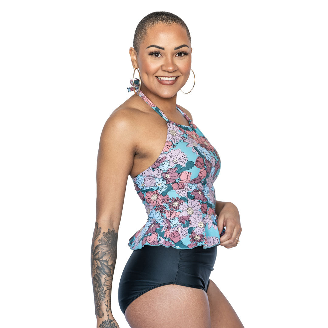 High Neck Peplum Tankini Top for Women - Flattering Swimwear with Adjustable Straps & UPF 50+ Protection - Perfect for Beach, Pool & Summer Vacations