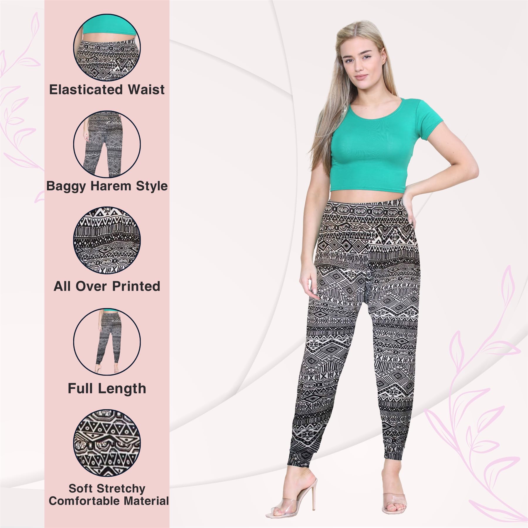 Janisramone® Women's Printed Hareem Pants | Trendy Boho Alibaba Style Lounge Pants - Lightweight & Comfortable Casual Wear for Yoga, Travel, and Home Relaxation