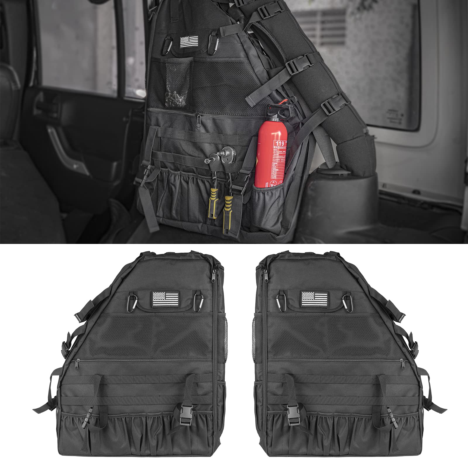 Heavy Duty Roll Bar Storage Bag for 1997-2024 Jeep Wrangler JK TJ LJ & Unlimited JL 4-Door - Multi-Pocket Trunk Organizer & Cargo Cage Saddlebag Tool Kit (2 Pack) - Perfect for Off-Road Adventures, Camping Gear Storage & Jeep Accessories Organization