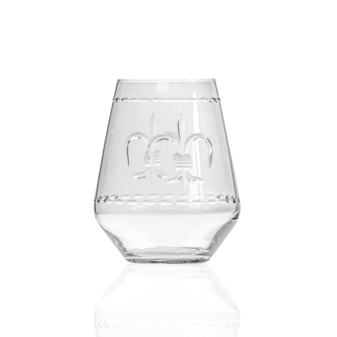 18oz Fleur De Lis Stemless Wine Tumblers - Set of 12 | Elegant Glassware for Parties, Weddings & Home Entertaining