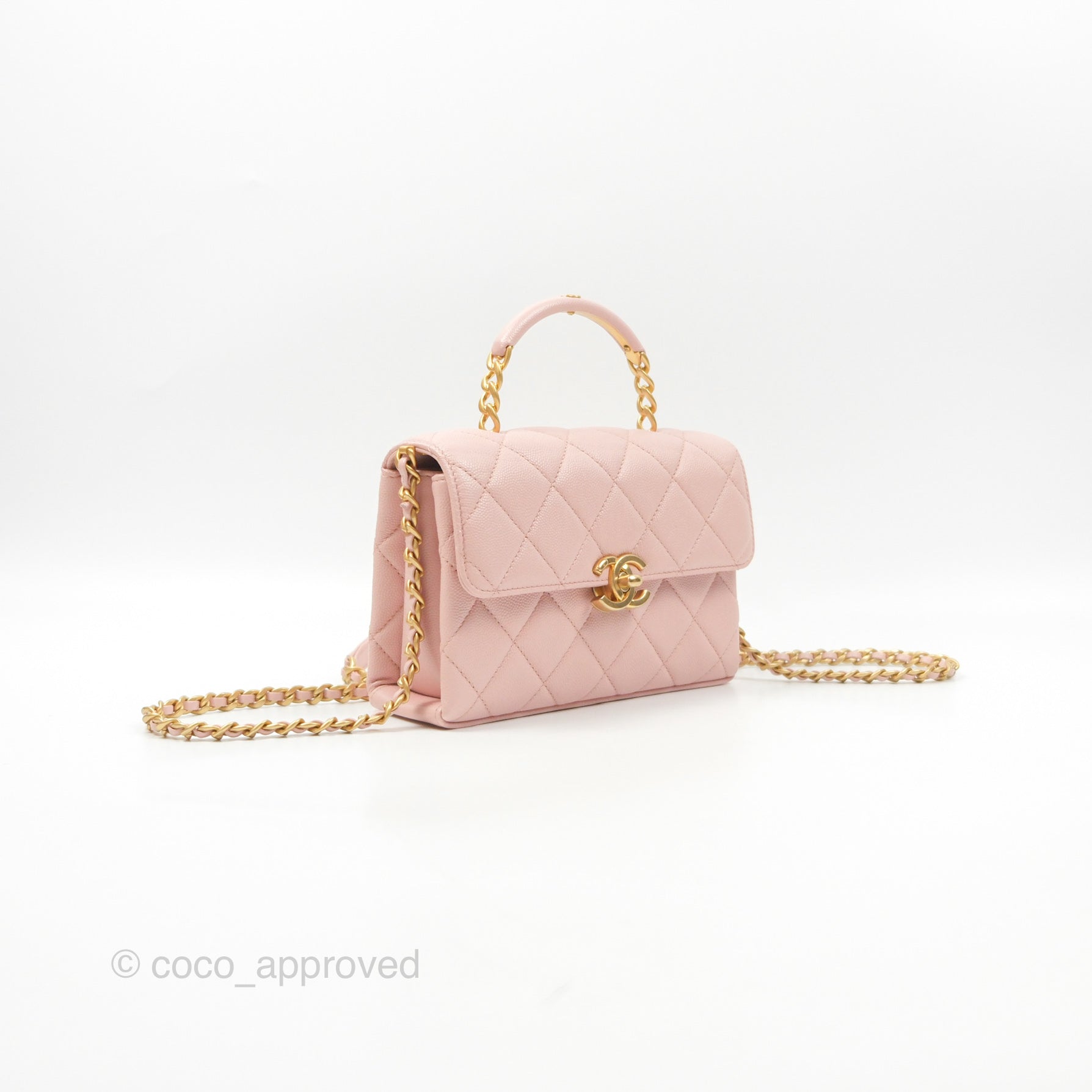 Chanel Carry Me Top Handle Flap Bag Pink Caviar Leather with Aged Gold Hardware - Perfect for Date Night & Special Occasions