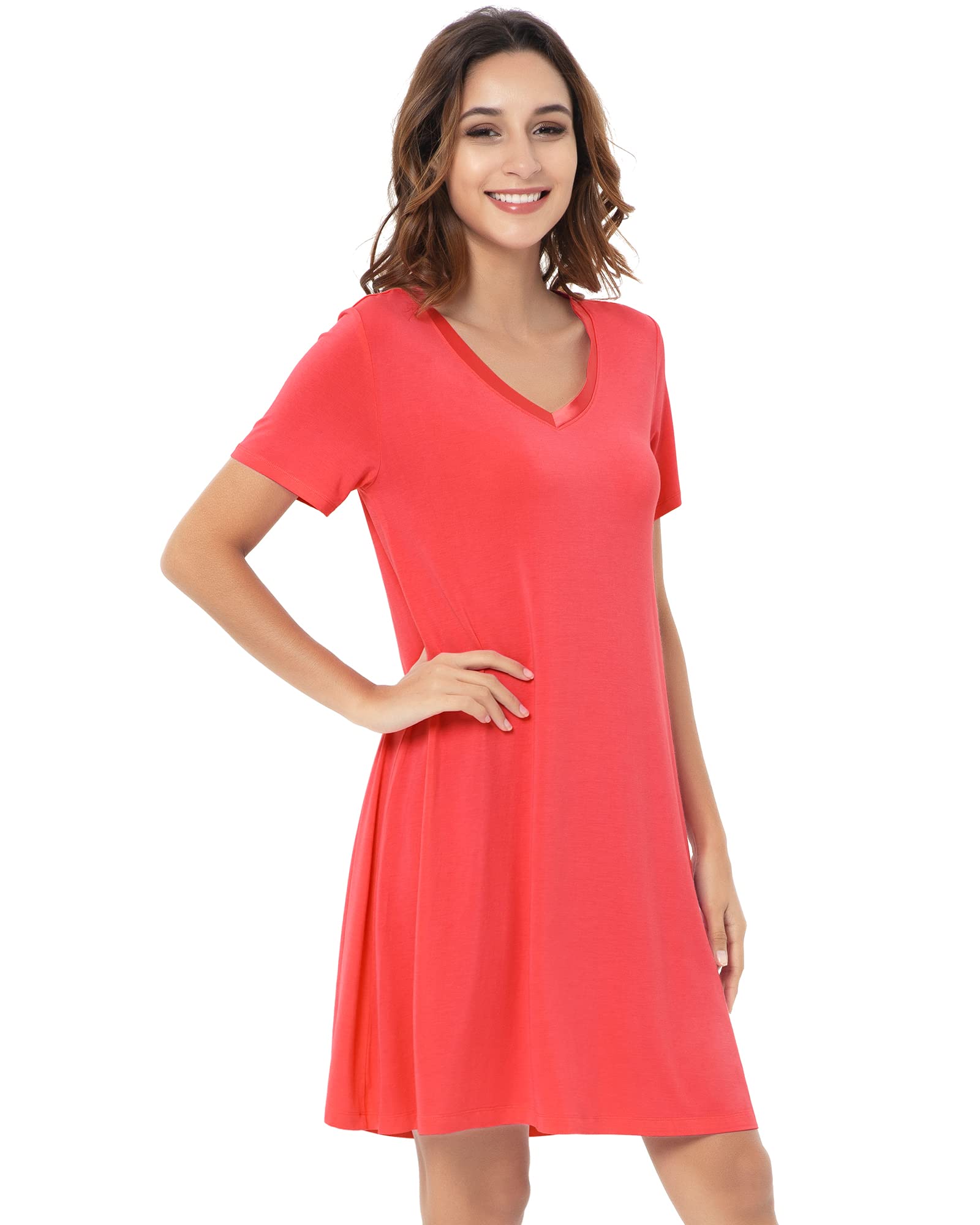 Nachila Soft Bamboo Nightgowns for Women - Lightweight Short Sleeve Sleep Shirt & Lounge Dress - Plus Size S-4X - Perfect for Sleeping, Relaxing at Home, and Summer Comfort