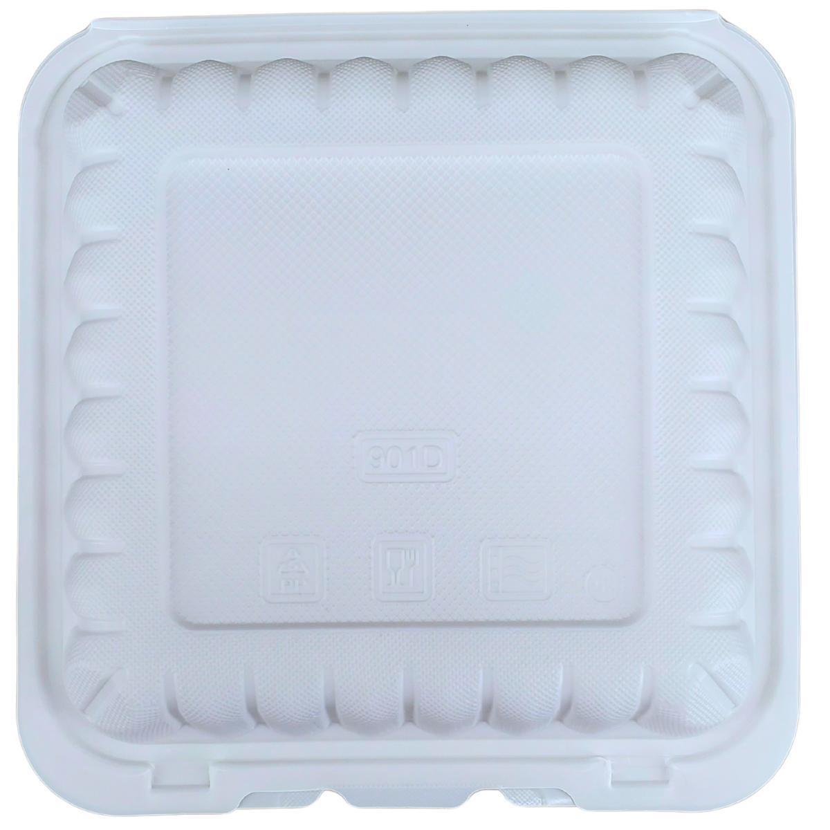 Eco-Friendly 9x9x2.6 Inch White MFPP Clamshell Food Container - 1 Compartment for Takeout, Bakery & Meal Prep | BPA-Free & Recyclable