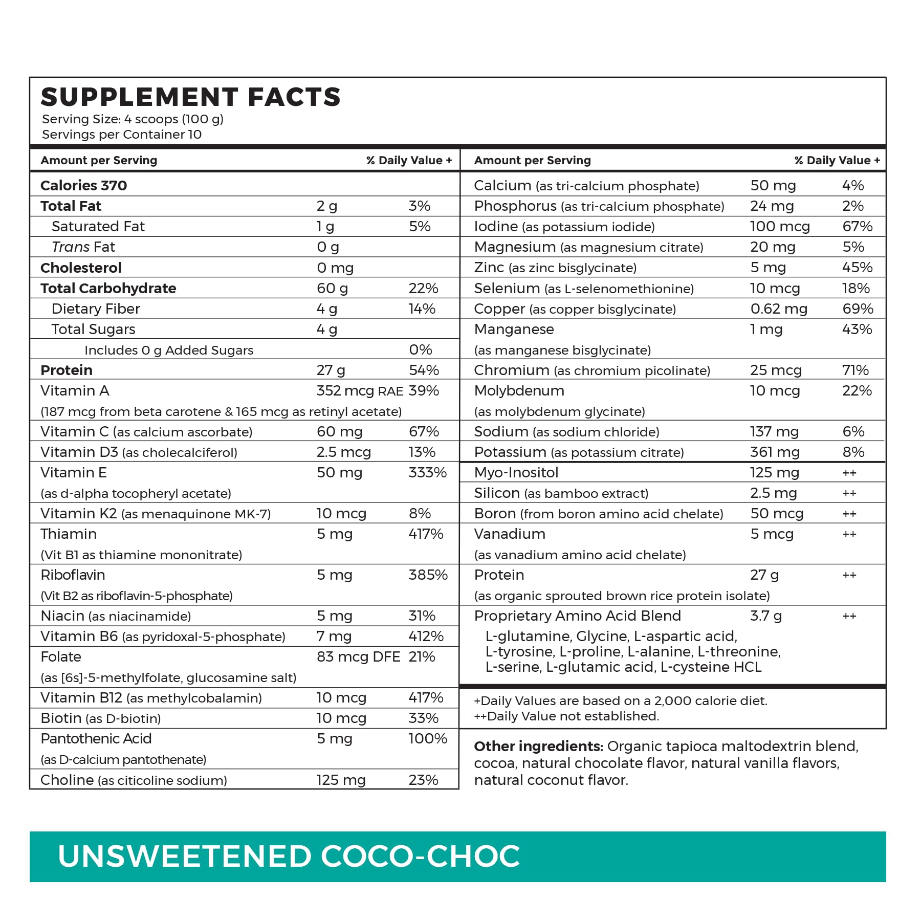 Organic Vegan Protein Powder - Non-GMO, Gluten-Free, Sprouted Rice Protein Isolate for Gut Health & Nutrition (2.2 lbs, Unsweetened Coco-Choc) - Perfect for Smoothies, Baking & Post-Workout Recovery