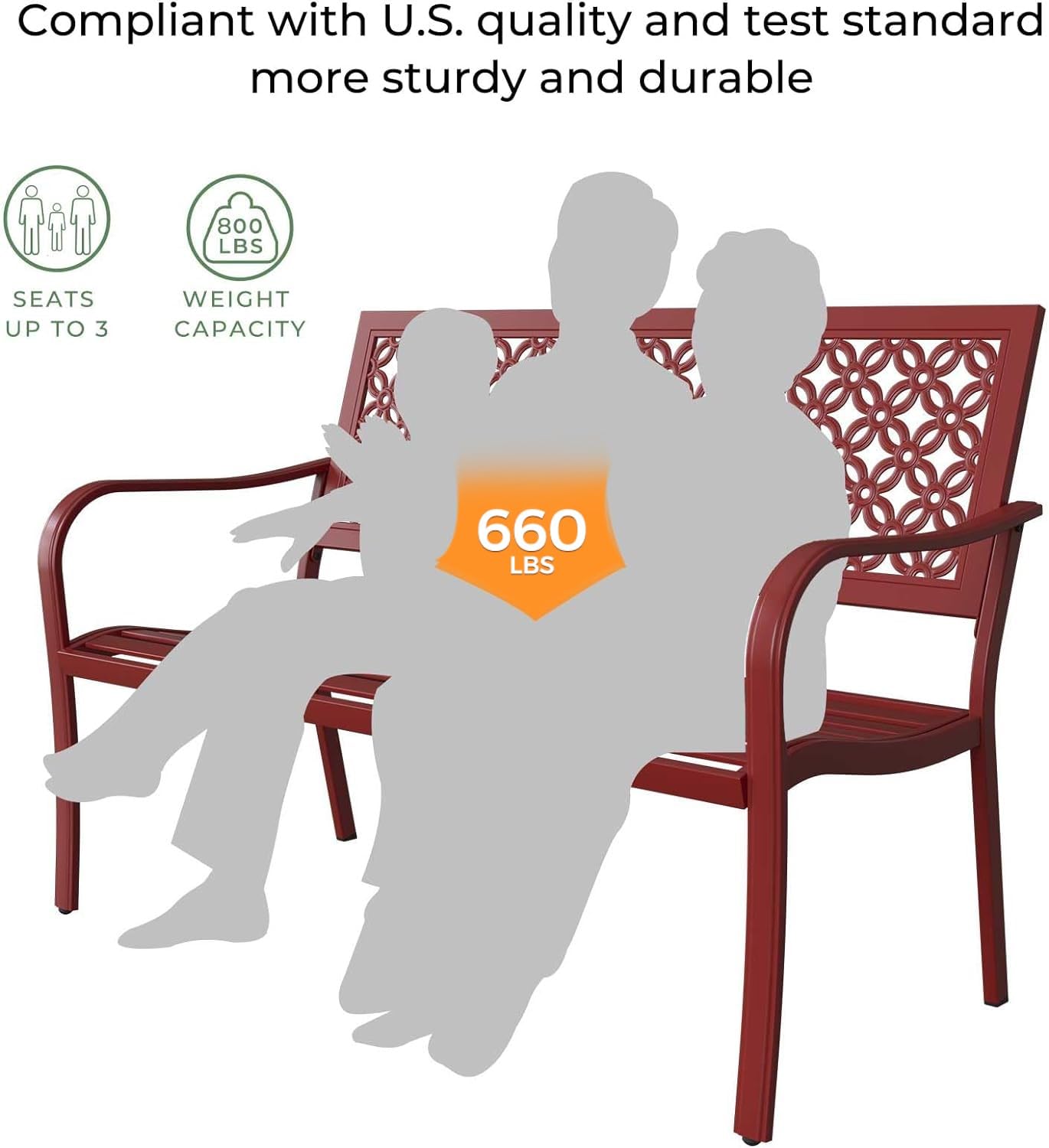 Grand Patio Outdoor Garden Bench with Armrests - Durable Wooden Bench for Lawn, Yard, Porch & Backyard (Red) - Perfect for Relaxing, Entertaining & Outdoor Decor