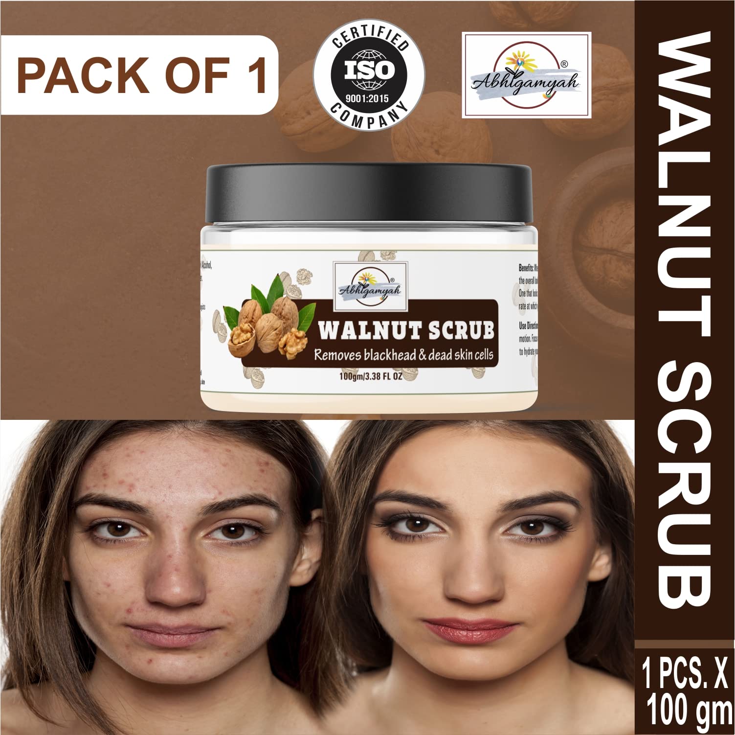 ABHIGAMYAH Walnut Face Scrub for Blackhead Removal & Exfoliation - 100g (Pack of 1) - Deep Cleansing for Smooth Skin, Perfect for Daily Skincare Routine