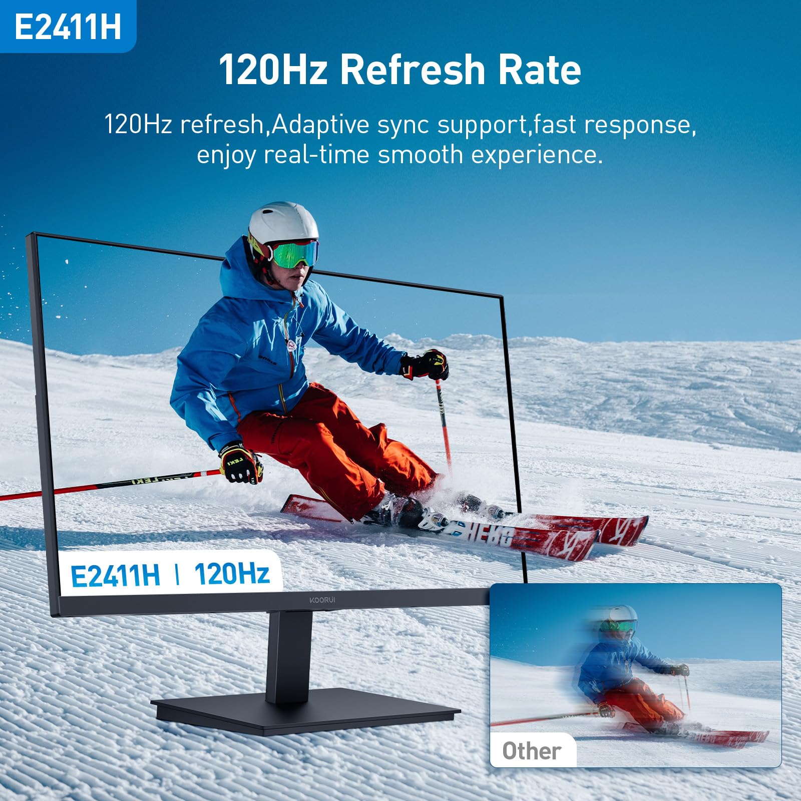 KOORUI 24-inch Gaming Monitor 120Hz Full HD 1080p IPS Display with Adaptive Sync, Ultra-Thin Bezel, VESA Mount, HDMI & VGA Ports - Perfect for Home Office, Gaming, and Entertainment (E2411H, Black)