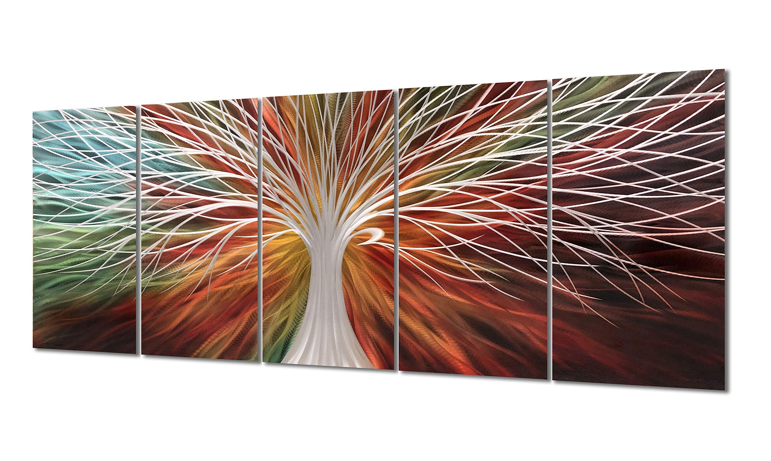 Yihui Arts Tree Metal Wall Art - 5-Panel Polished Decorative Wall Panels 32