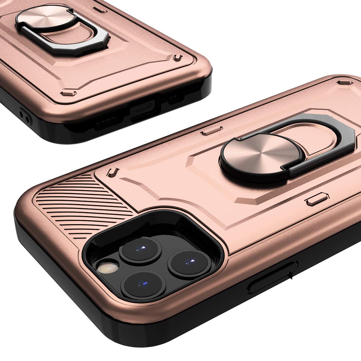 Premium Shockproof iPhone 12/12 Pro Case (2020 Model) with HD Screen Protector - 2-in-1 Armor Dual Layer Protection & 360° Rotating Metal Ring Stand - Perfect for Work, Travel, and Everyday Use